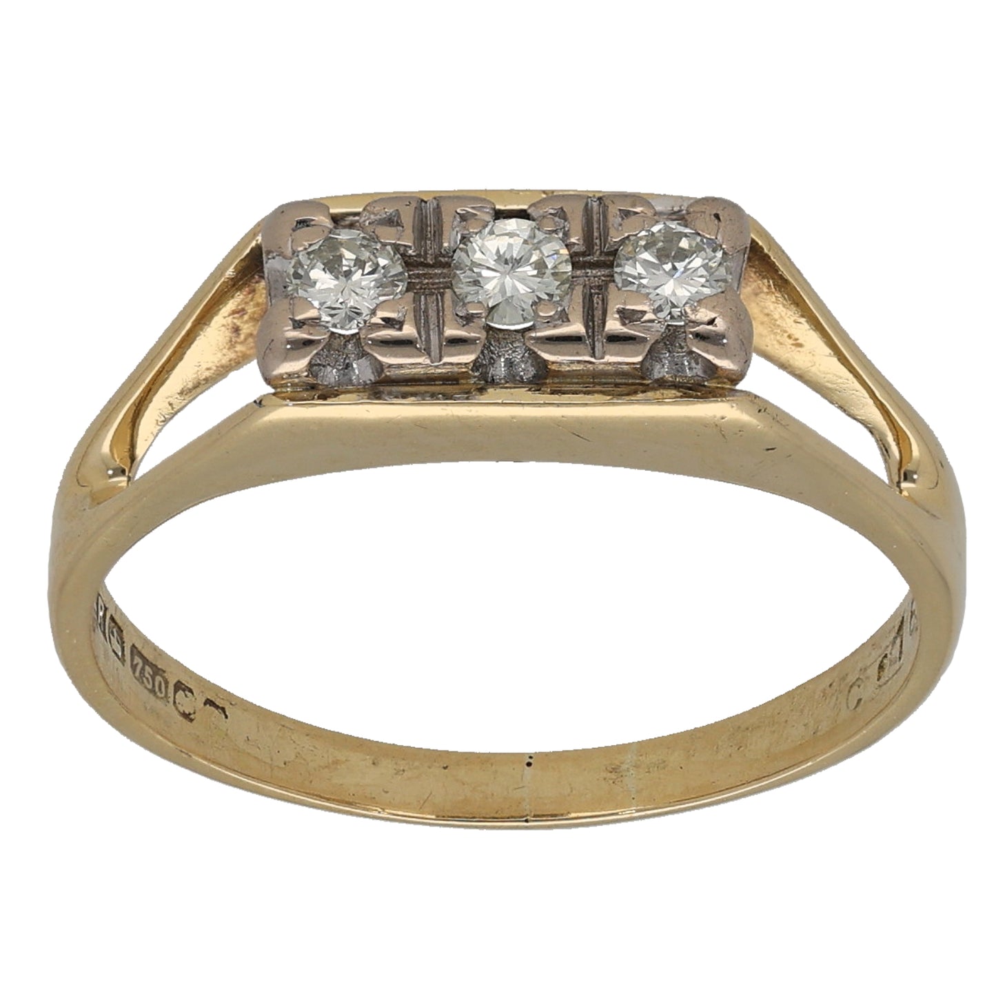 18ct Gold 0.16ct Diamond Three Stone Ring Size O