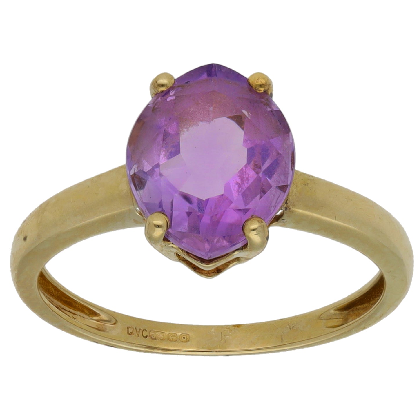 9ct Gold Amethyst Single Stone Ring Size M