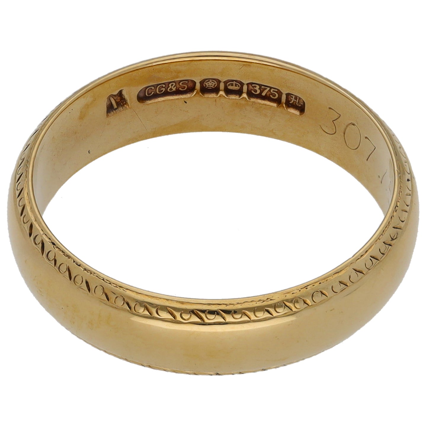 9ct Gold Patterned Wedding Ring Size N
