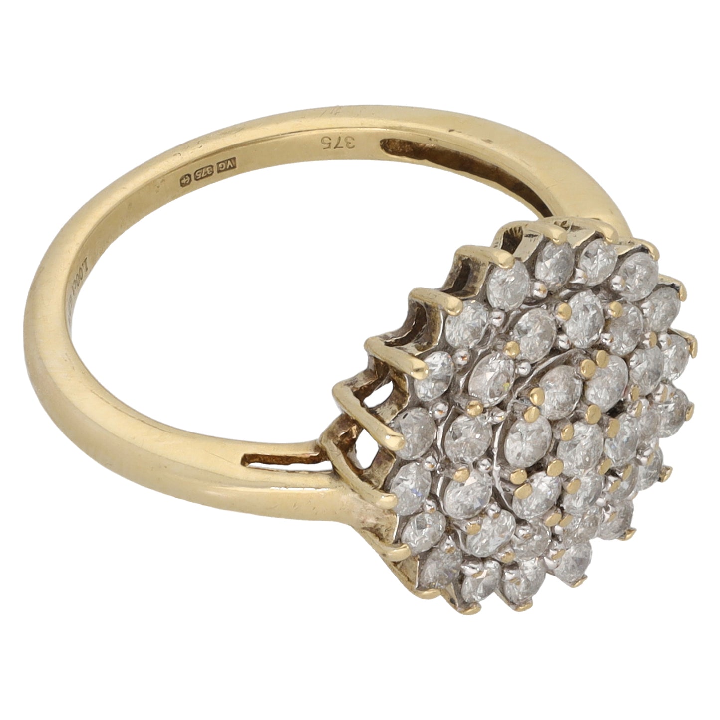 9ct Gold 1.00ct Diamond Cluster Ring Size M
