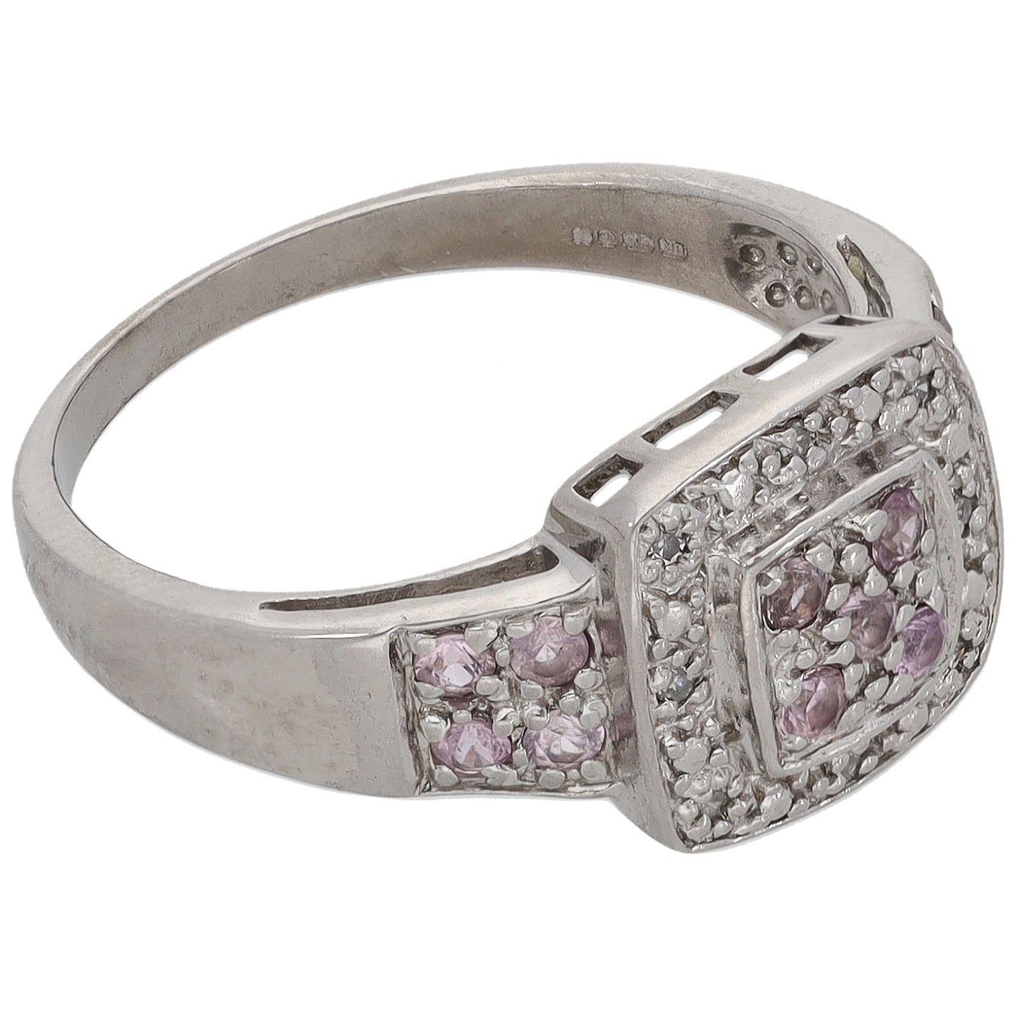 9ct White Gold Sapphire & 0.04ct Diamond Dress/Cocktail Ring Size O