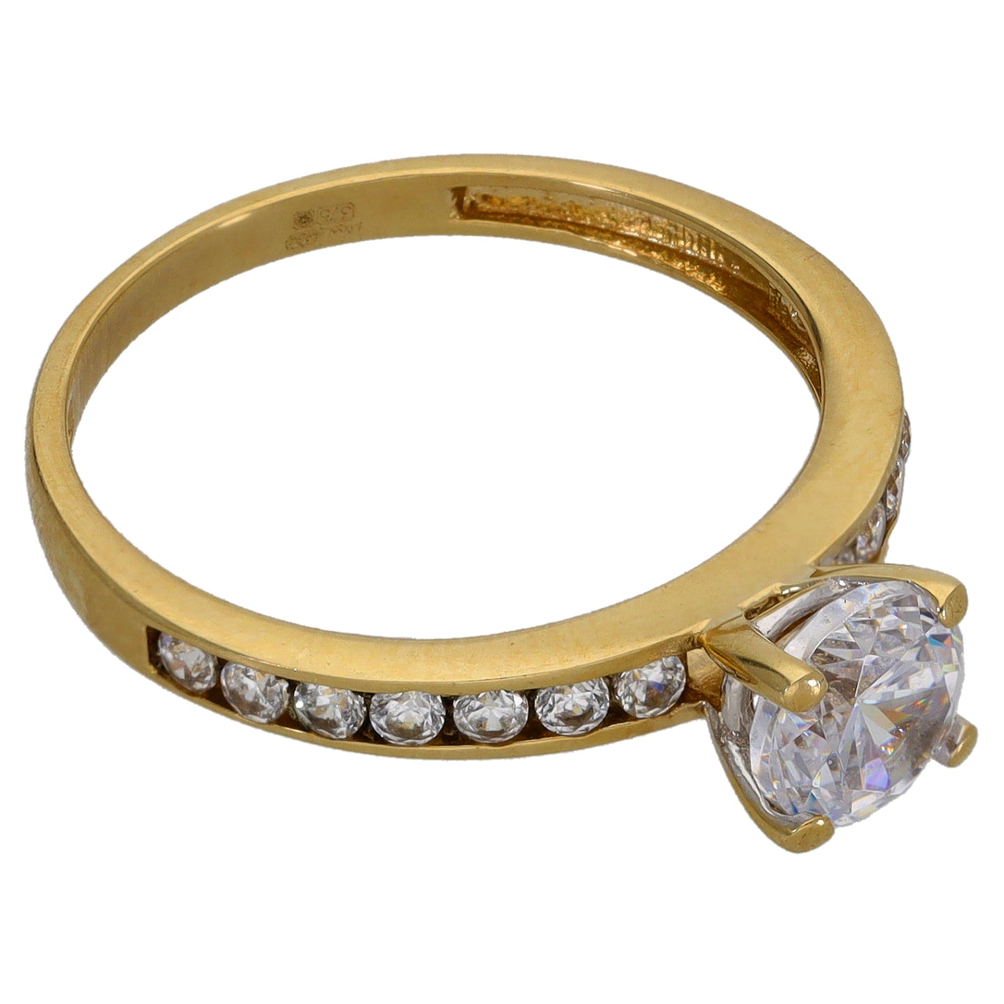9ct Gold Cubic Zirconia Single Stone Ring With Accents Size O