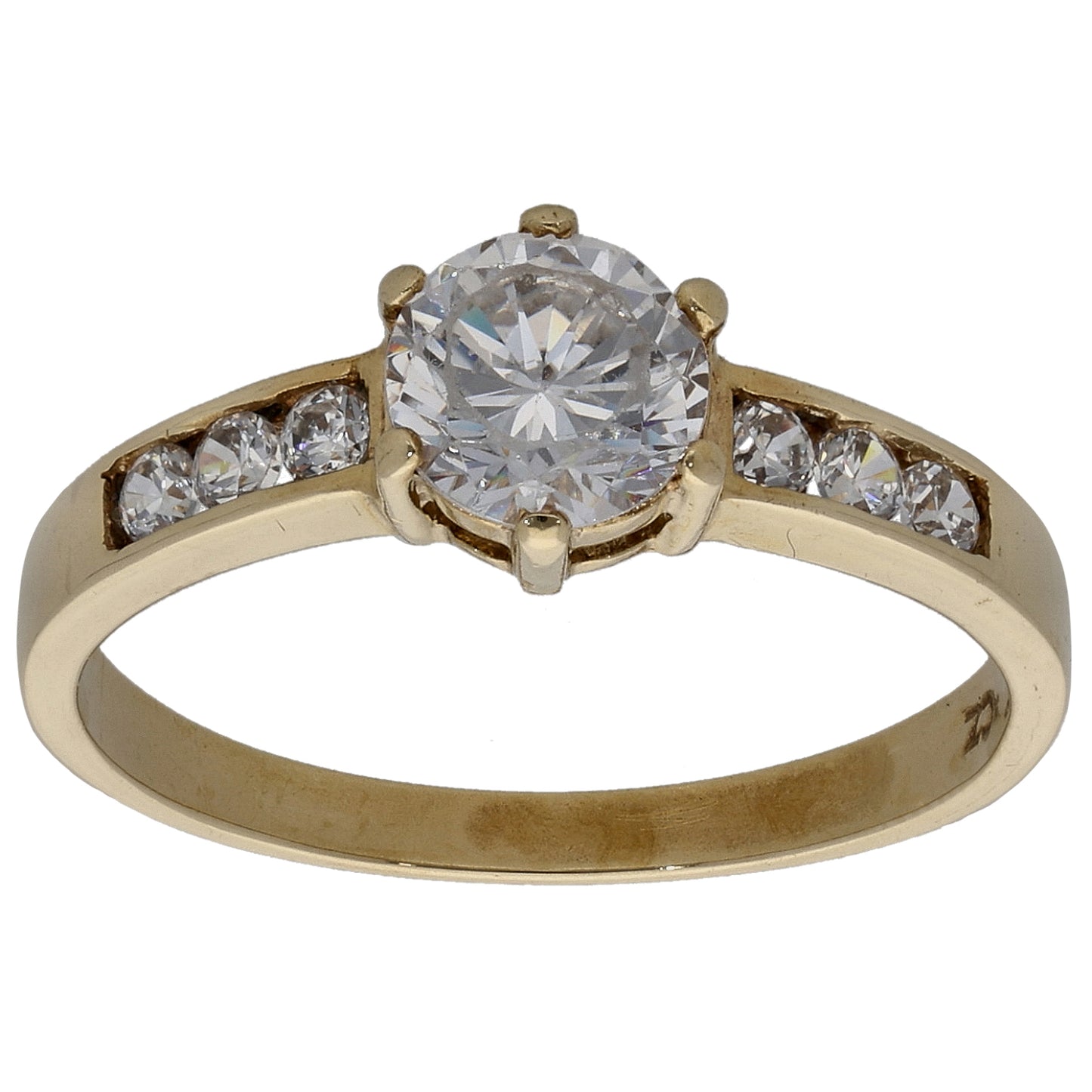 9ct Gold Cubic Zirconia Single Stone Ring with Accent Stones Size O