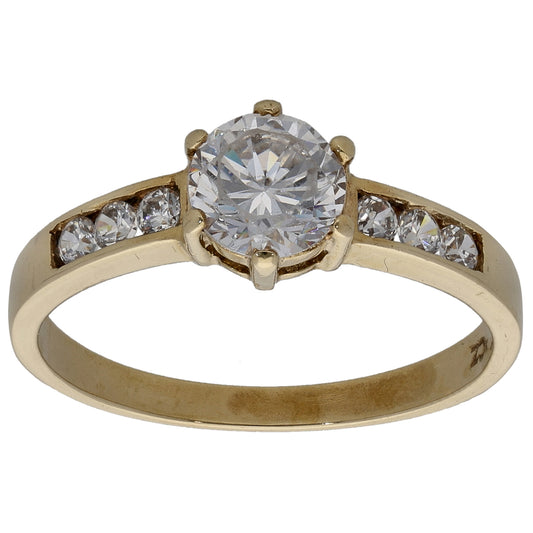 9ct Gold Cubic Zirconia Single Stone Ring with Accent Stones Size O