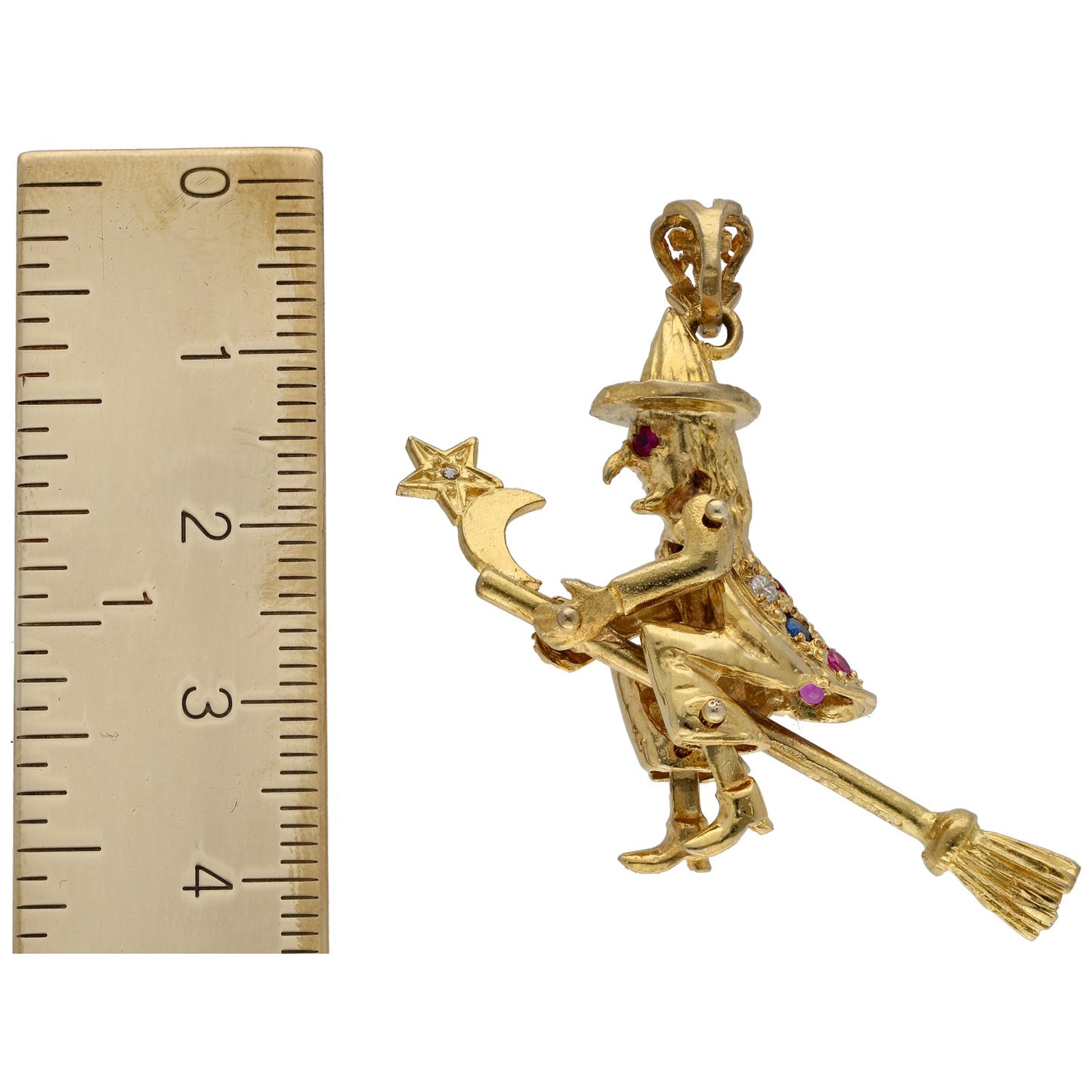 9ct Gold Imitation Gems Witch Pendant