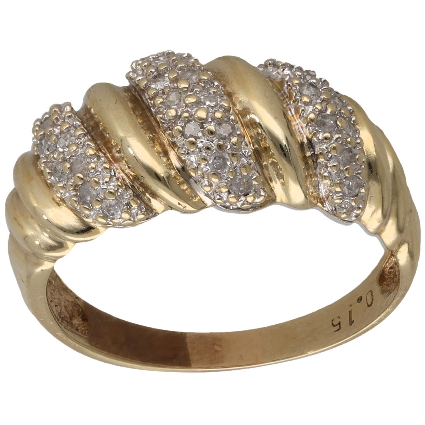 9ct gold cocktail ring with round diamond accents, size P