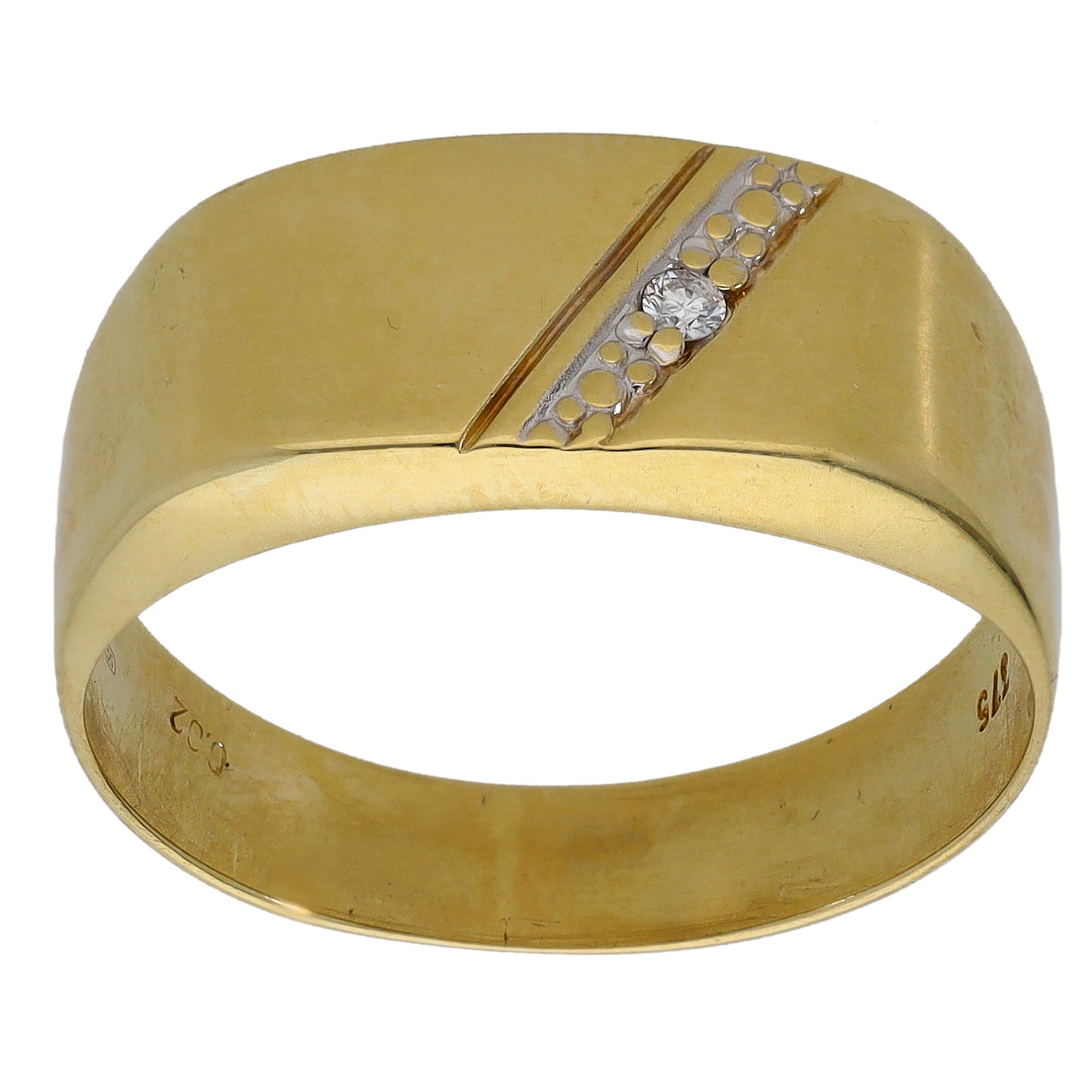 9ct Gold 0.01ct Diamond Crest/Emblem Single Stone Signet Ring Size T