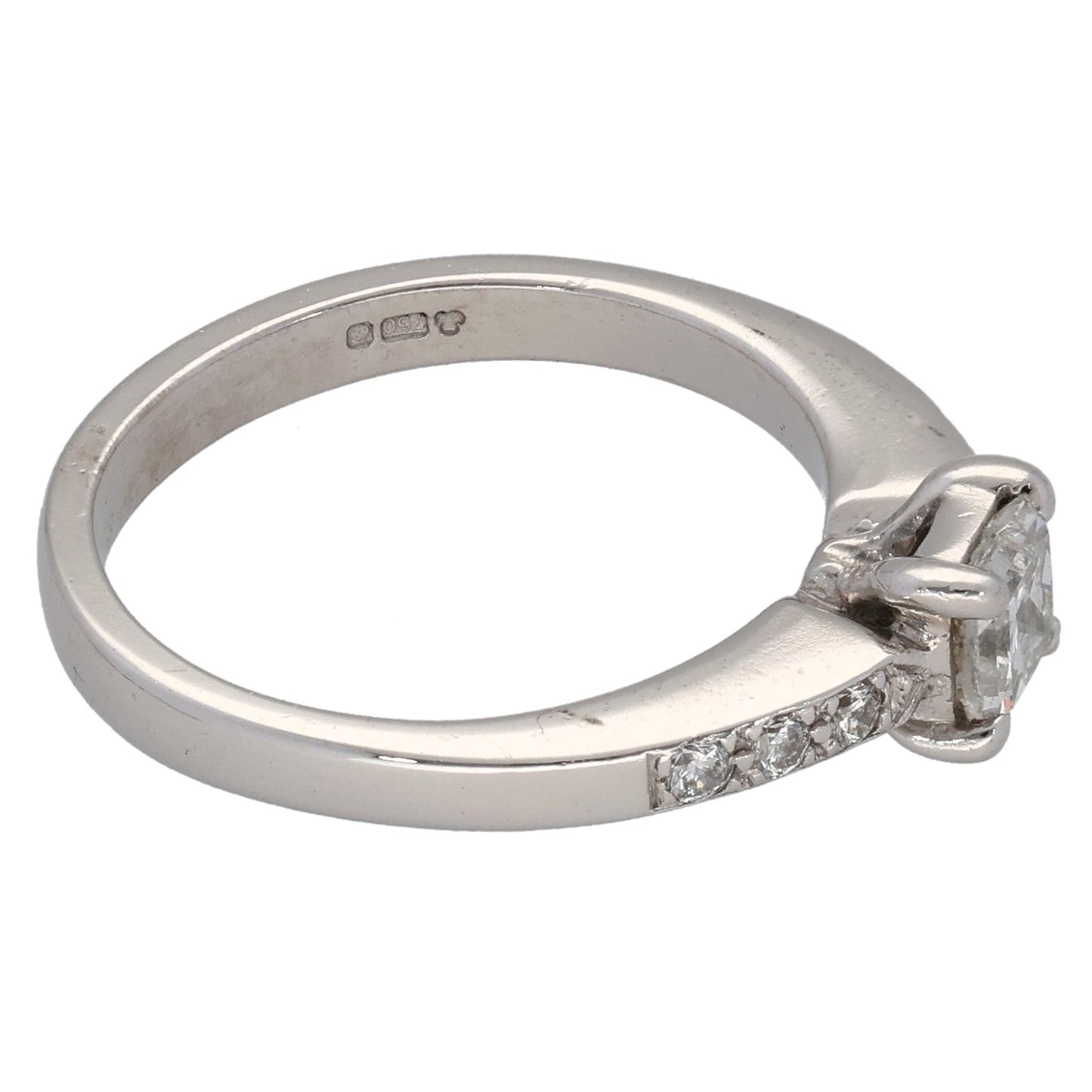 18ct White Gold 0.45ct Diamond Solitaire Ring With Accent Stones Size K