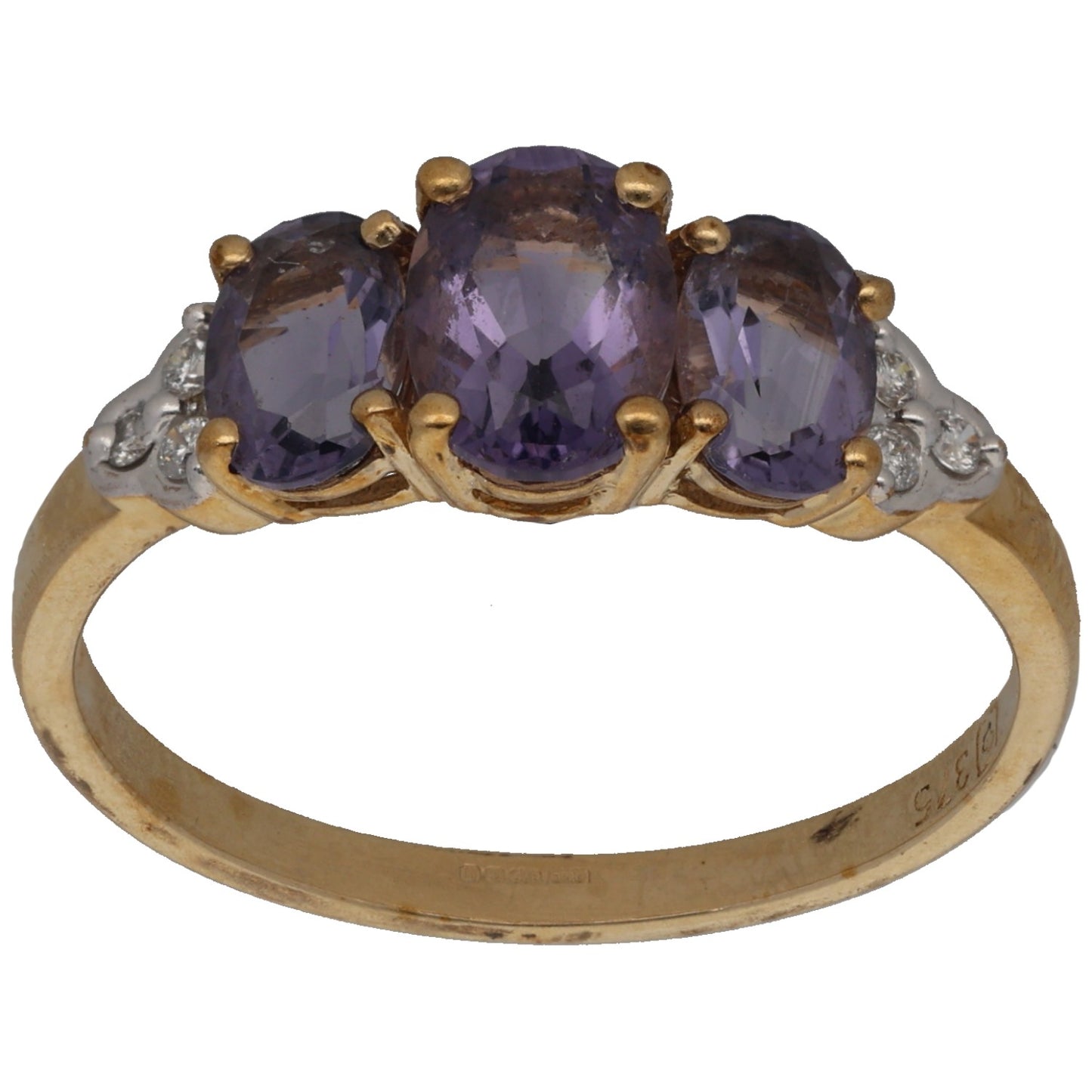 9ct Gold Amethyst & 0.12ct Diamond Dress/Cocktail Ring Size P
