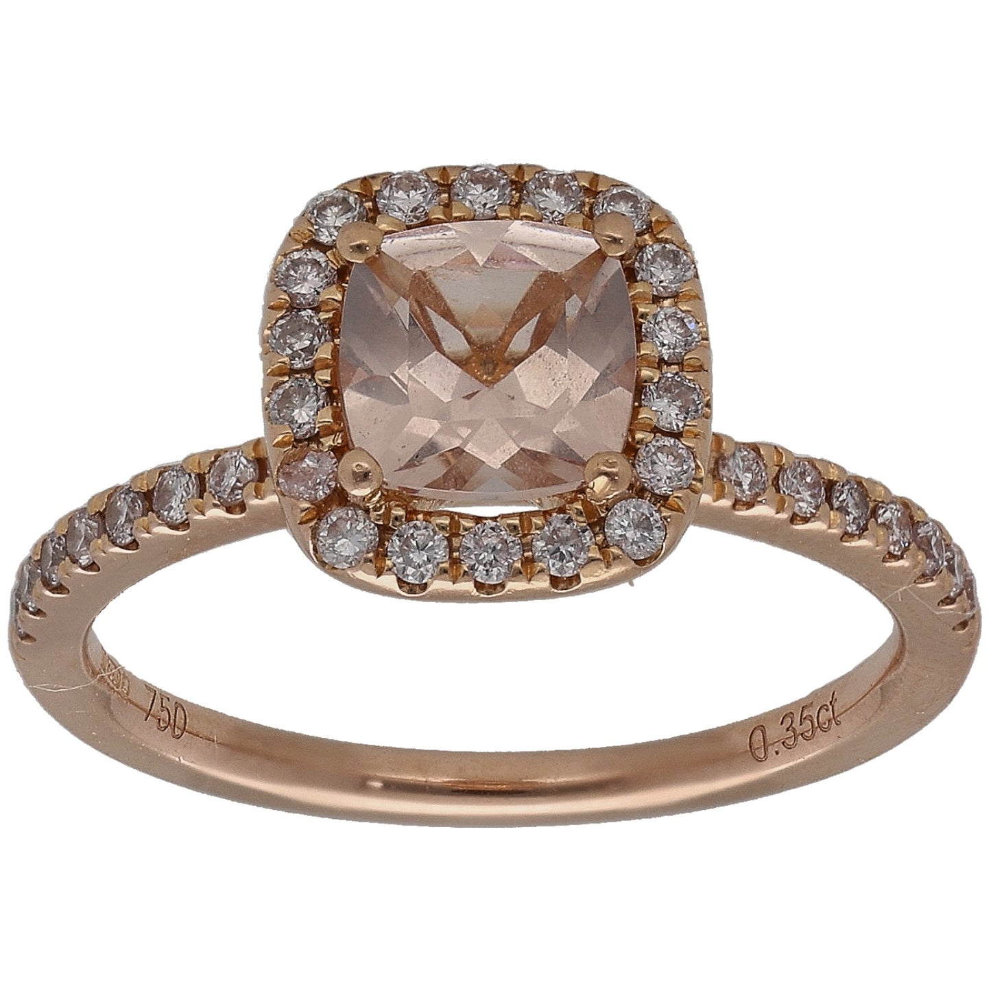 18ct Rose Gold Morganite & 0.35ct Diamond Halo Ring Size M