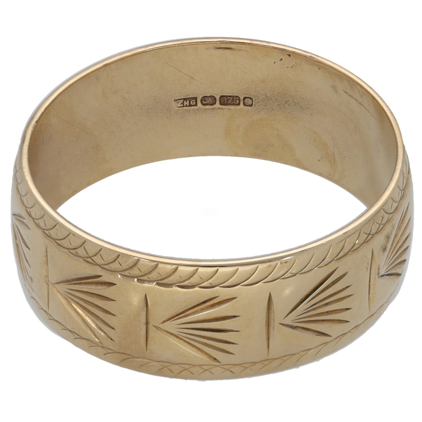 9ct Gold Patterned Wedding Ring Size N