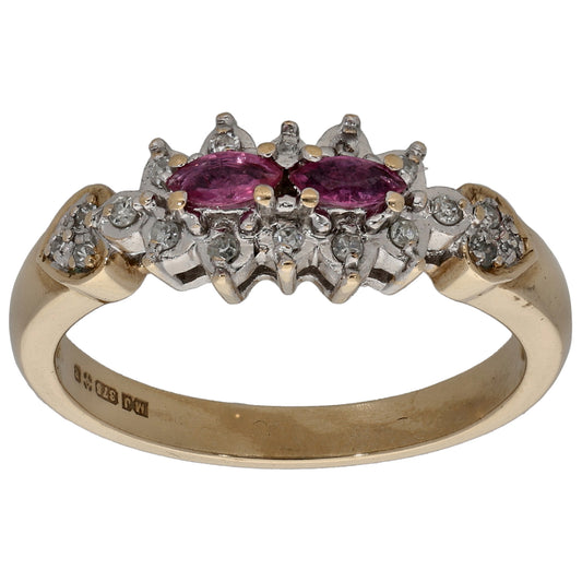 9ct Gold Sapphire & 0.09ct Diamond Dress/Cocktail Ring Size L