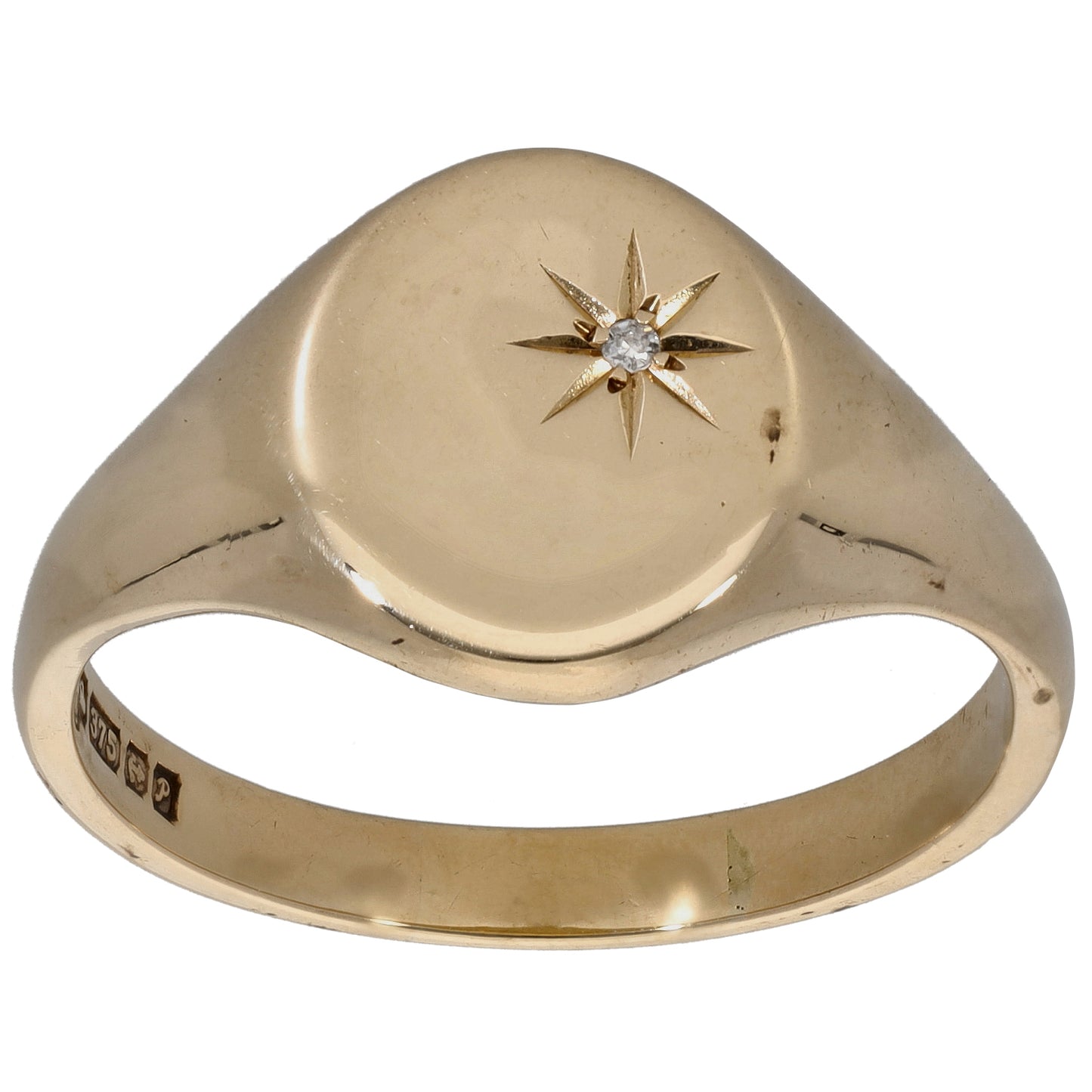 9ct Gold 0.01ct Diamond Signet Ring Size Z+1