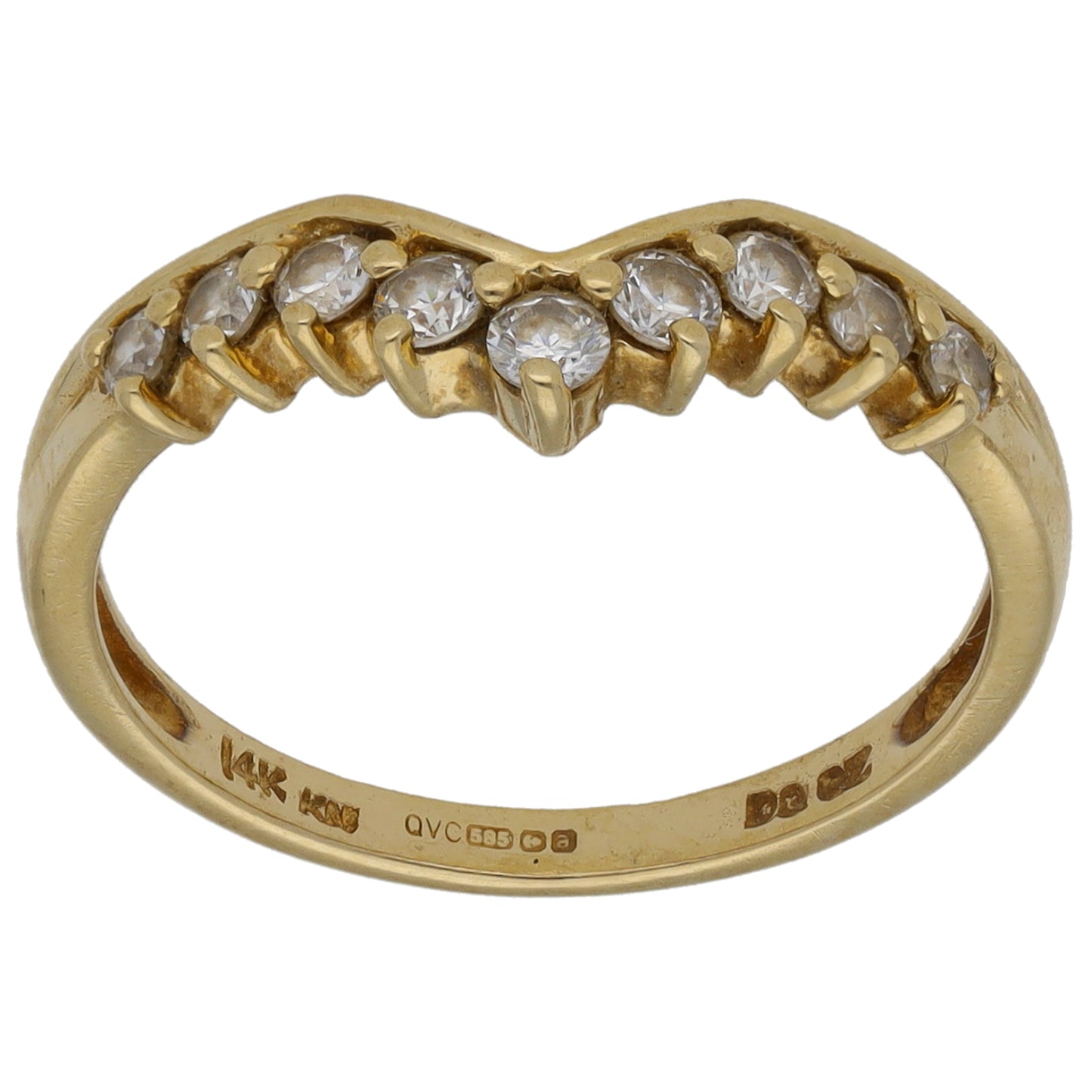 14ct Gold Cubic Zirconia Wishbone Ring Size K