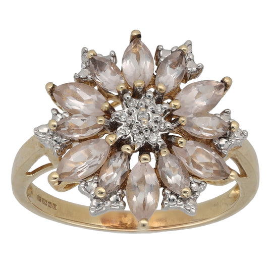 9ct Gold Rose Quartz & 0.026ct Diamond Dress/Cocktail Ring Size N