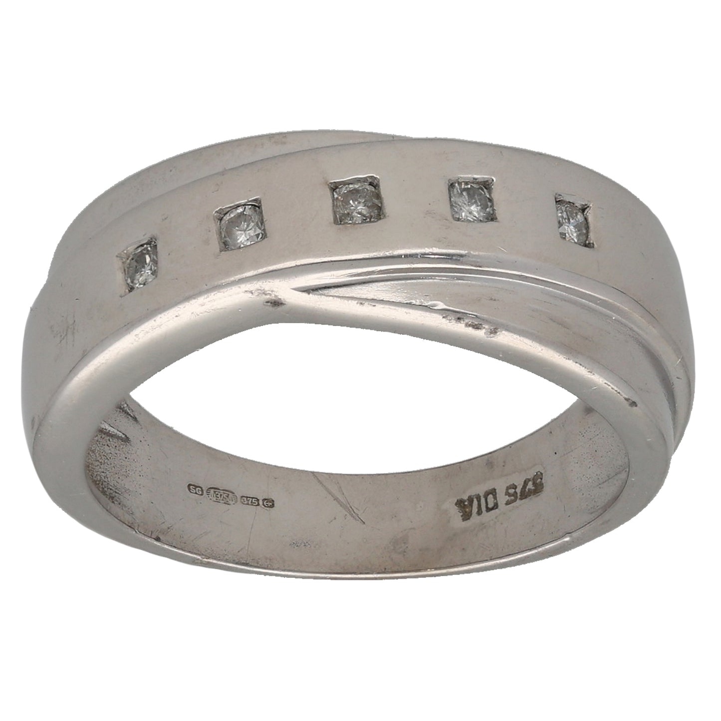 9ct White Gold 0.05ct Diamond Half Eternity Ring Size M