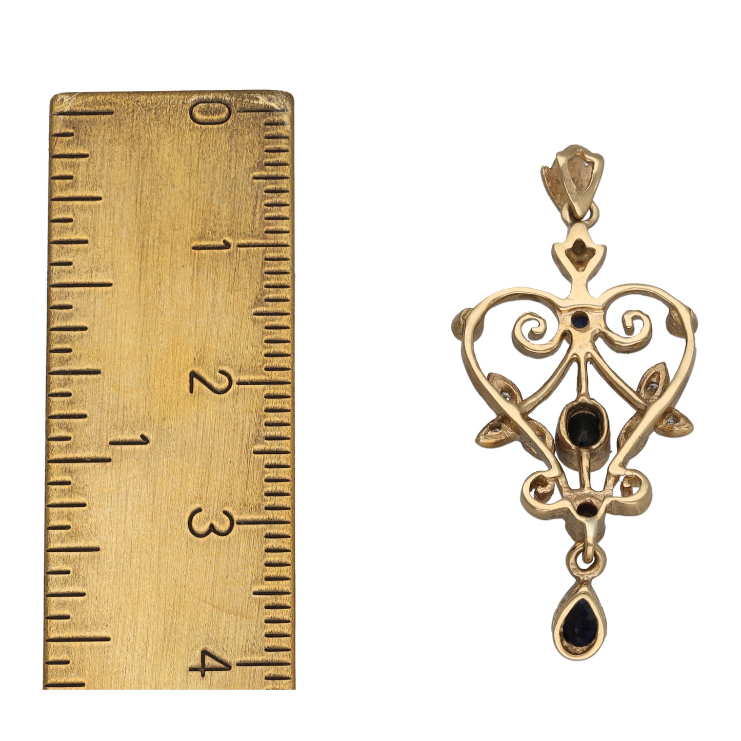 9ct Gold Sapphire & 0.035ct Diamond Heart Pendant