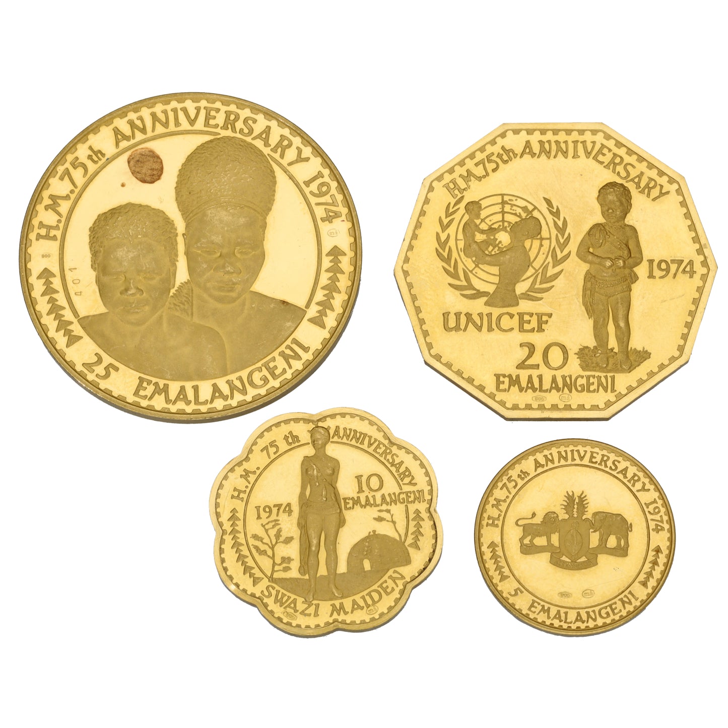 22ct Gold Swaziland 75th Anniversary King Sobhuza II Coin Set 1974