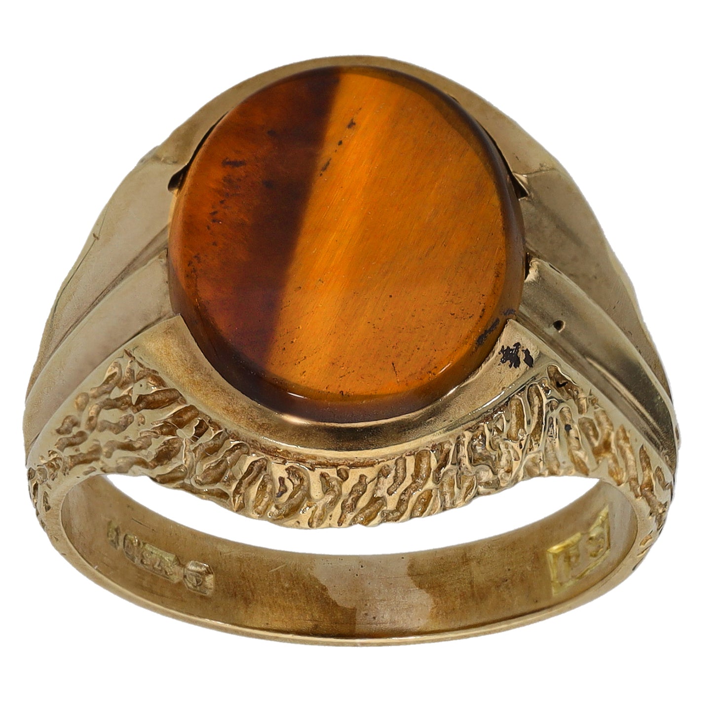 9ct Gold Tiger's Eye Single Stone Ring Size S