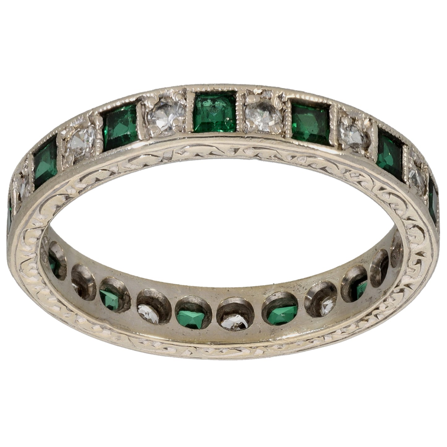 9ct White Gold Imitation Gems Eternity Ring Size Q