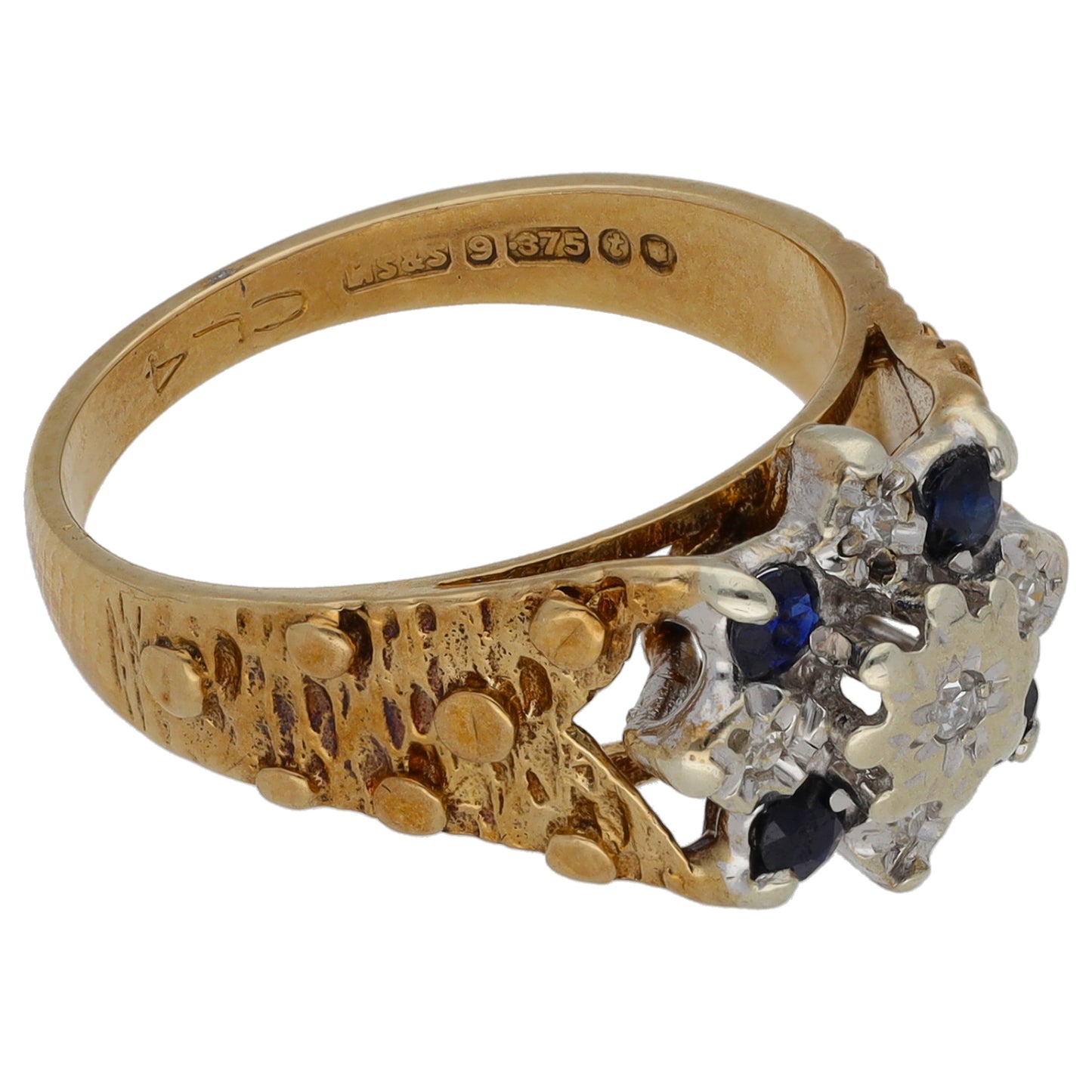 9ct Gold Sapphire & 0.06ct Diamond Dress/Cocktail Ring Size M