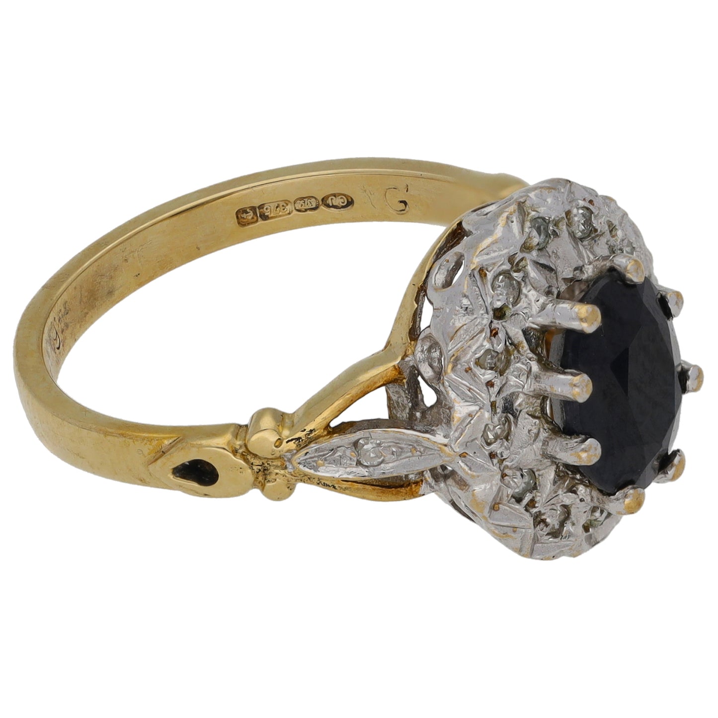 9ct Gold Sapphire & 0.07ct Diamond Dress/Cocktail Ring Size N