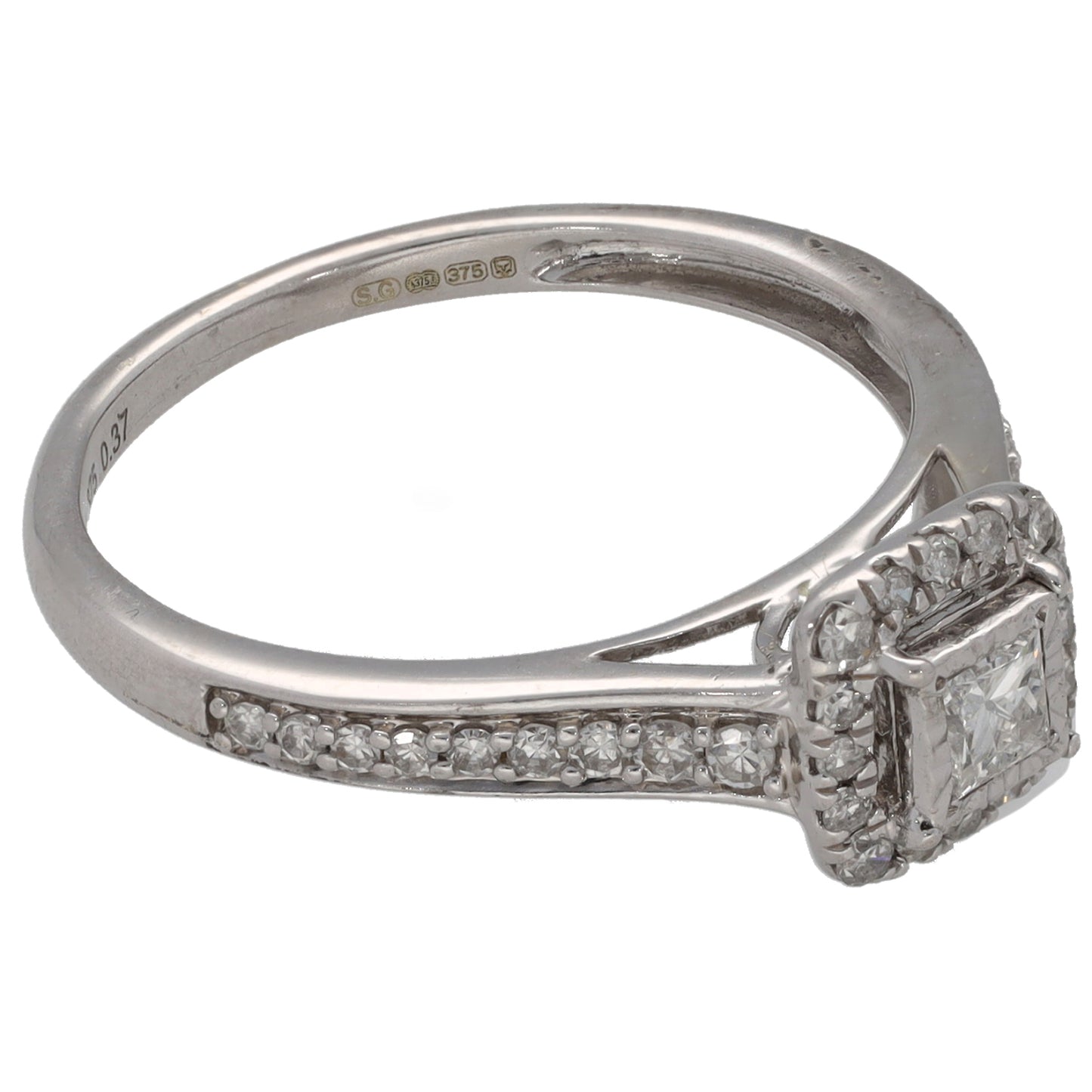 9ct White Gold 0.37ct Diamond Cluster Ring Size N