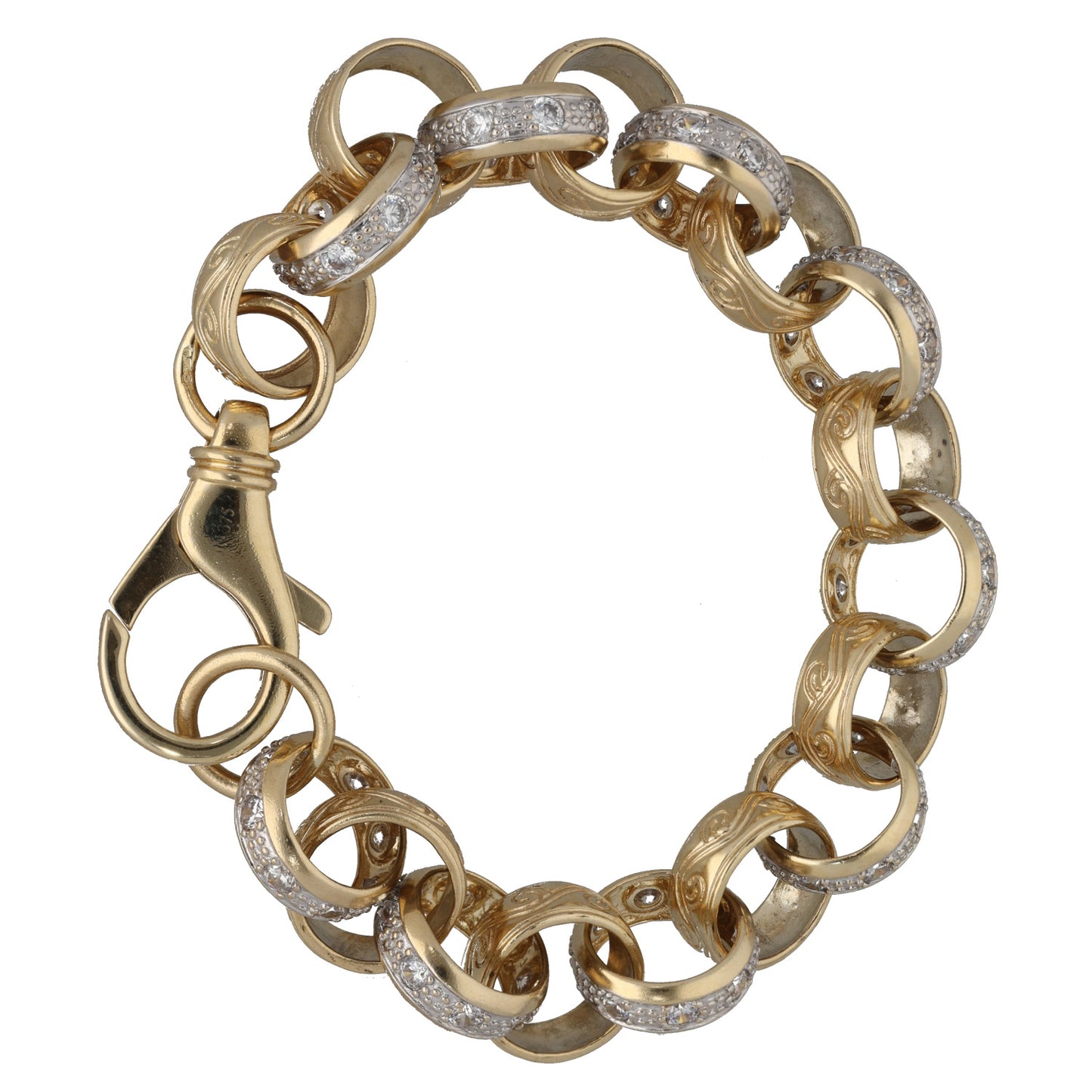 9ct Bicolour Gold Cubic Zirconia Belcher Bracelet