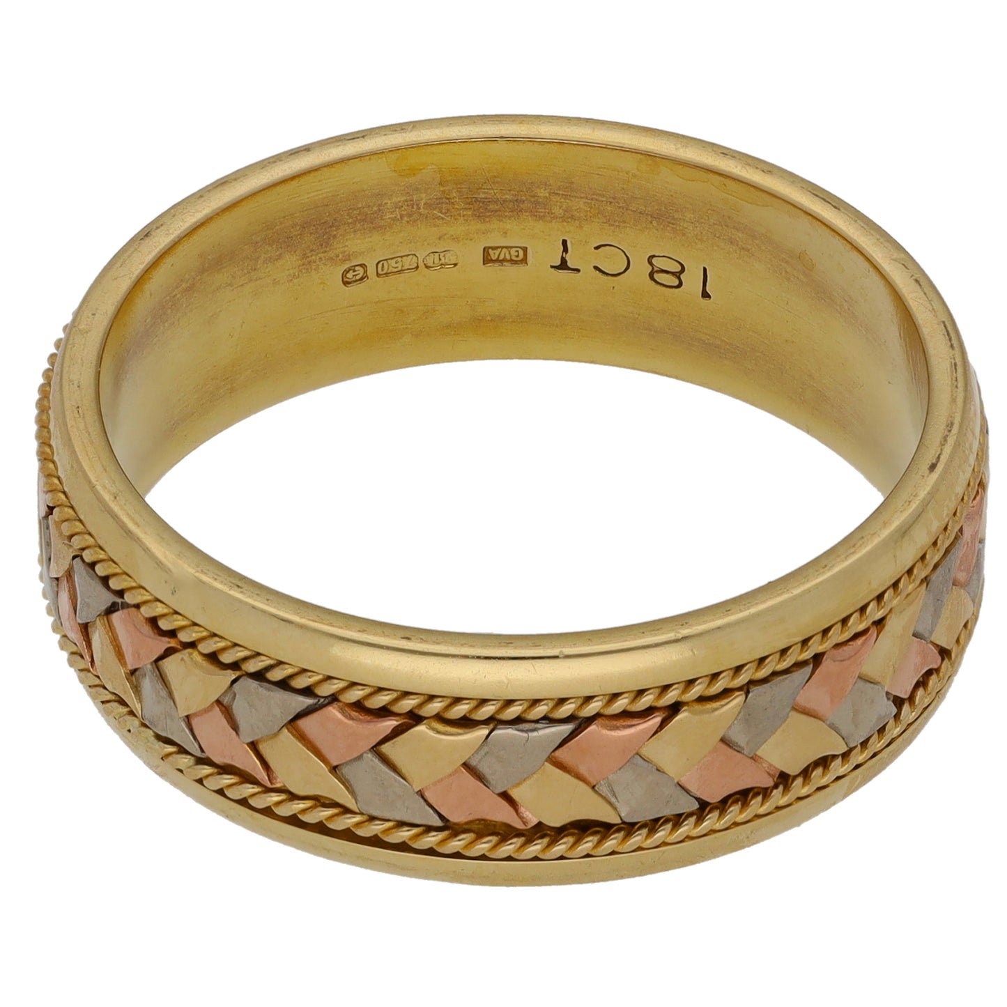 18ct Tri-Colour Gold Patterned Wedding Ring Size W