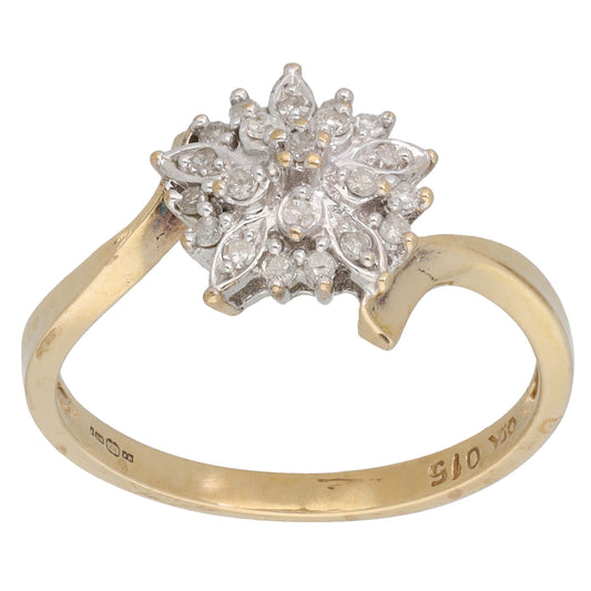 9ct Gold 0.15ct Diamond Cluster Ring Size P