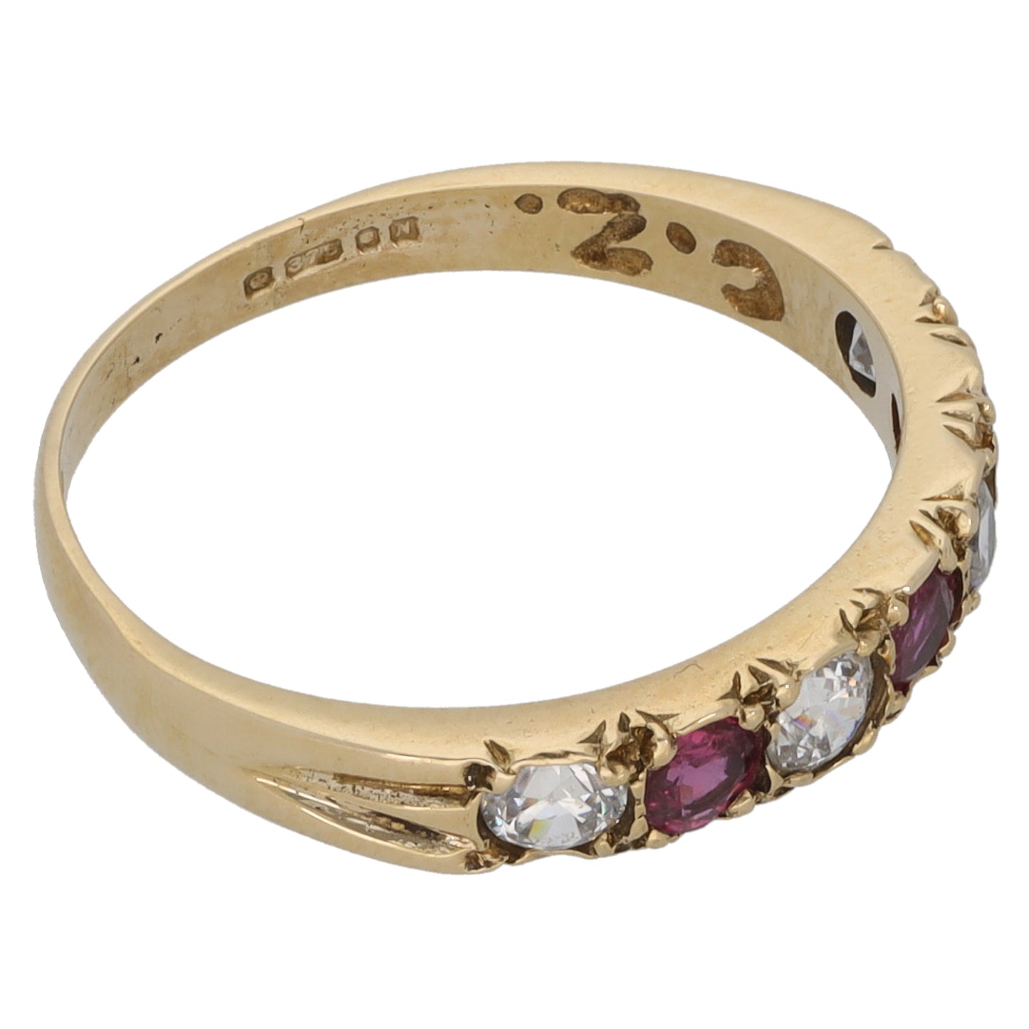 9ct Gold Ruby & Cubic Zirconia Half Eternity Ring Size N