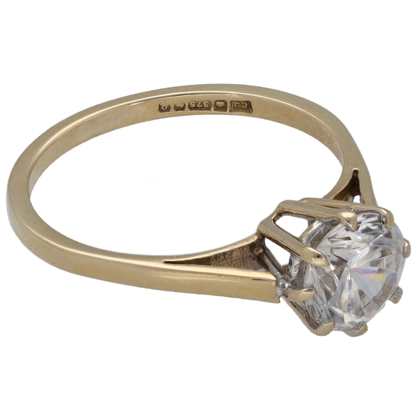 9ct Gold Cubic Zirconia Single Stone Ring Size L