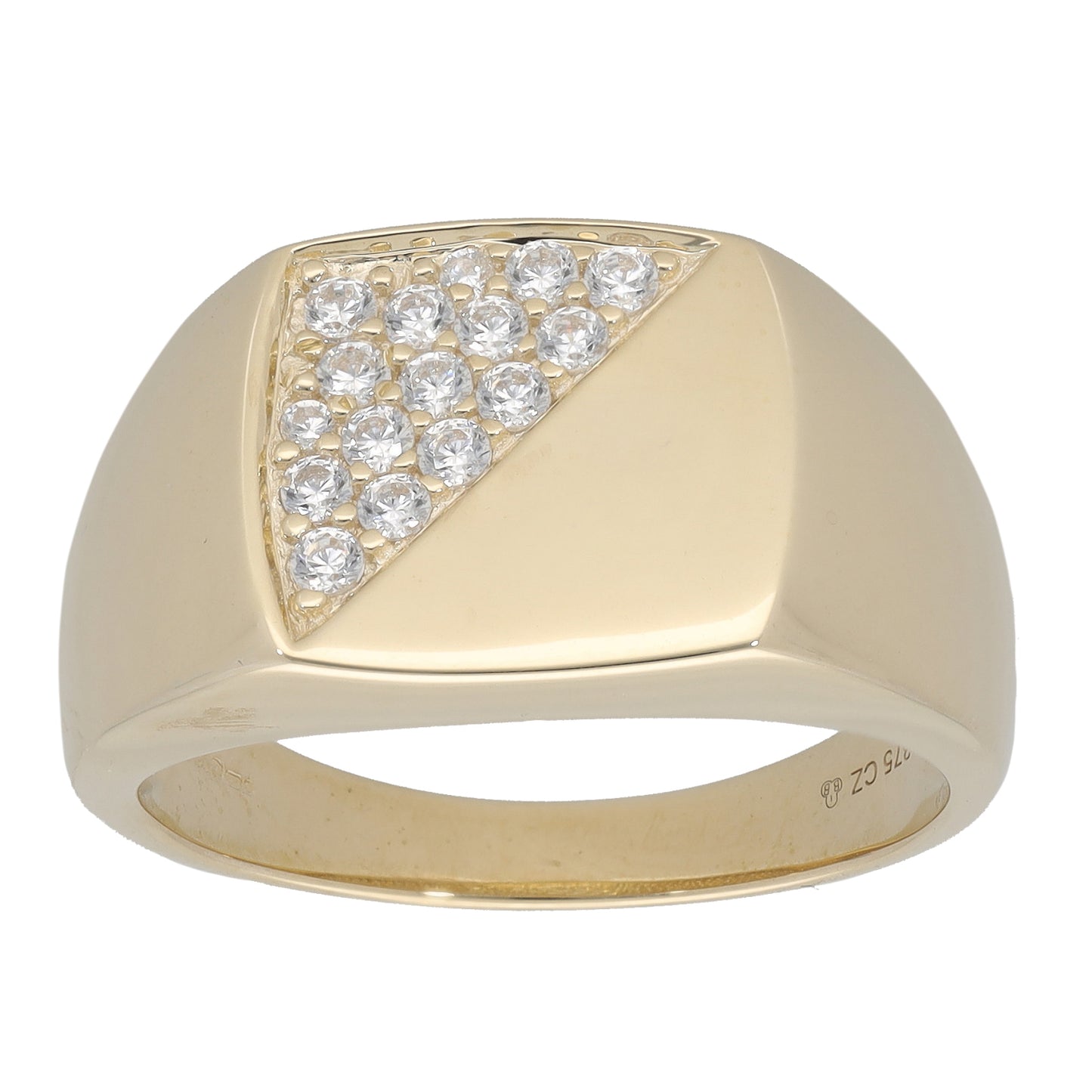 New 9ct Gold Pave Cubic Zirconia Signet Ring Size S