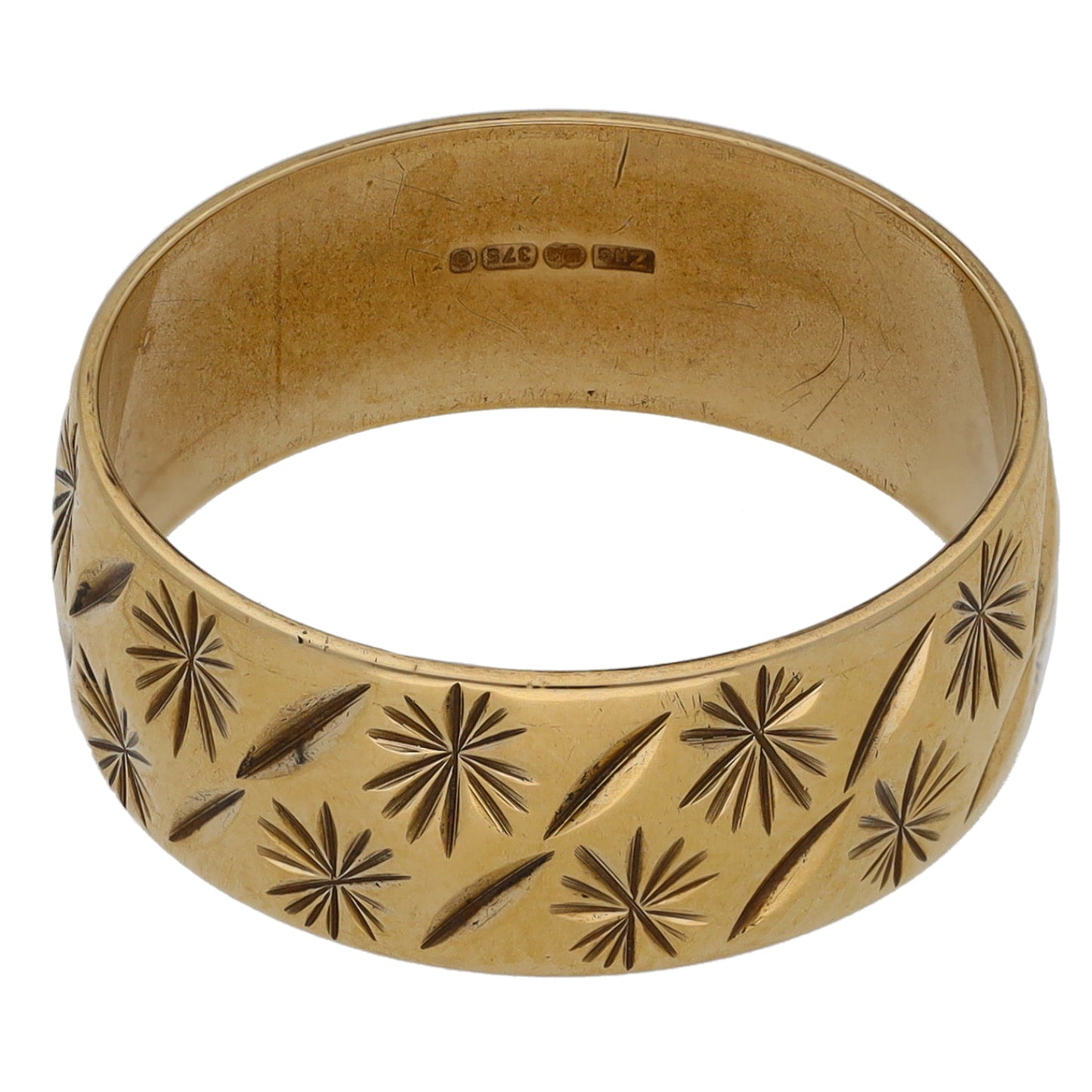 9ct Gold Patterned Wedding Ring Size M