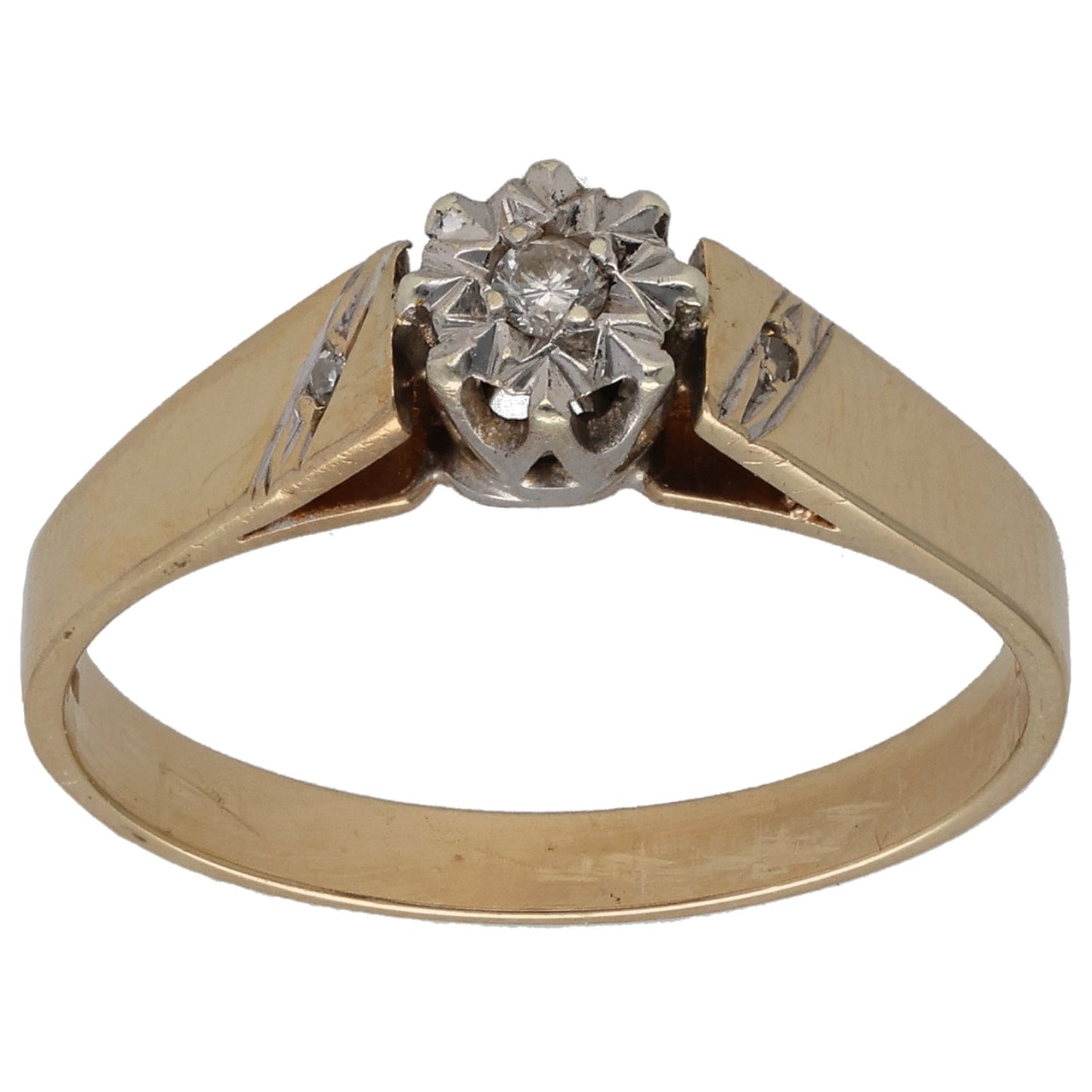 9ct Gold 0.06ct Diamond Solitaire Ring With Accent Stones Size P