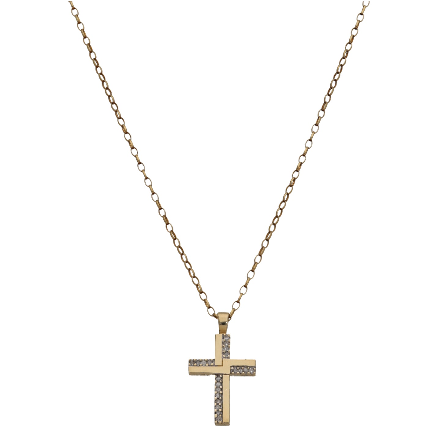 9ct Gold 0.20ct Diamond Cross Pendant With Chain