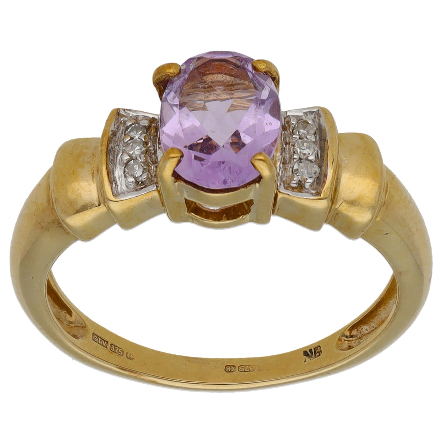 9ct Gold 0.03ct Diamond & Amethyst Dress/Cocktail Ring Size N