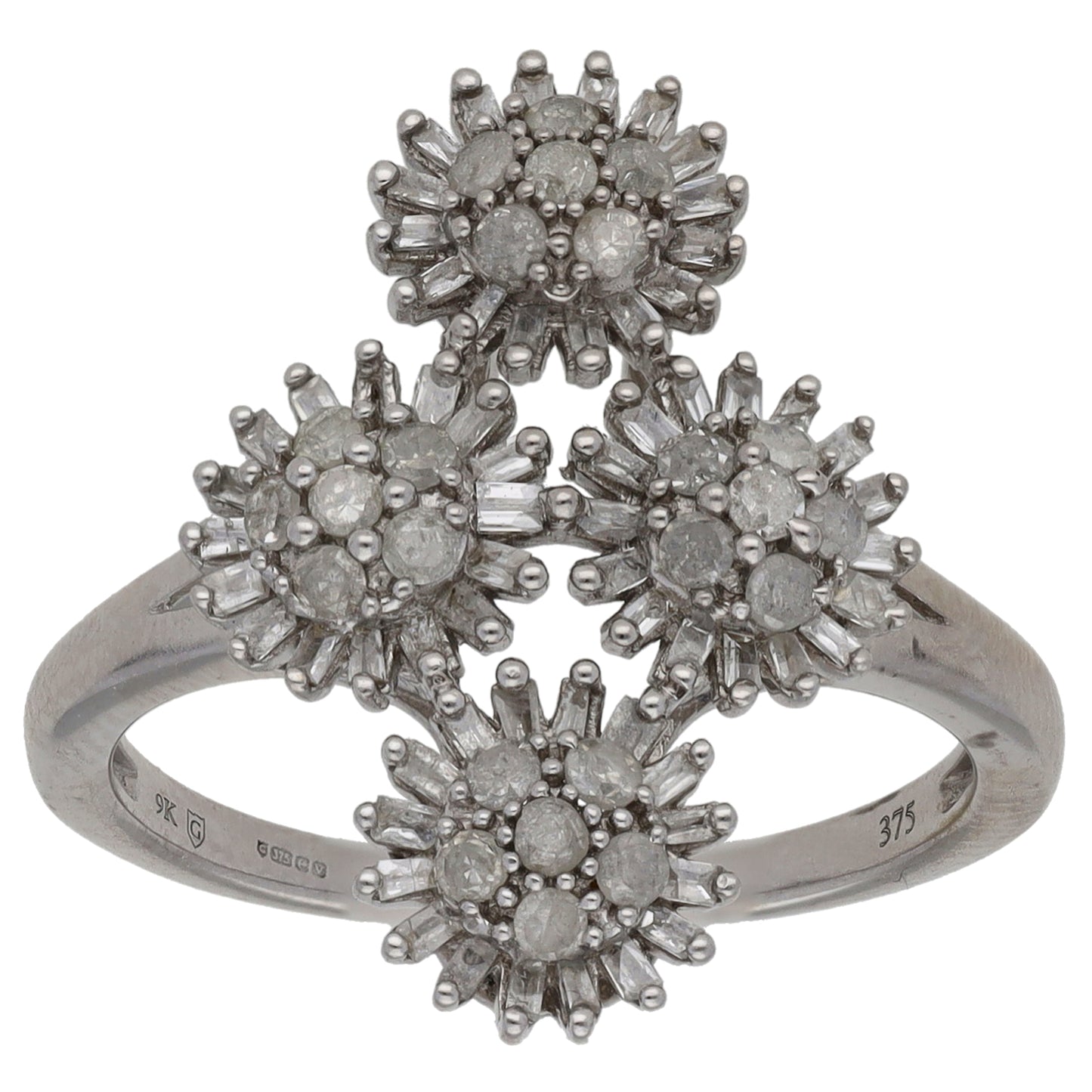 9ct White Gold 0.88ct Diamond Dress/Cocktail Ring Size P