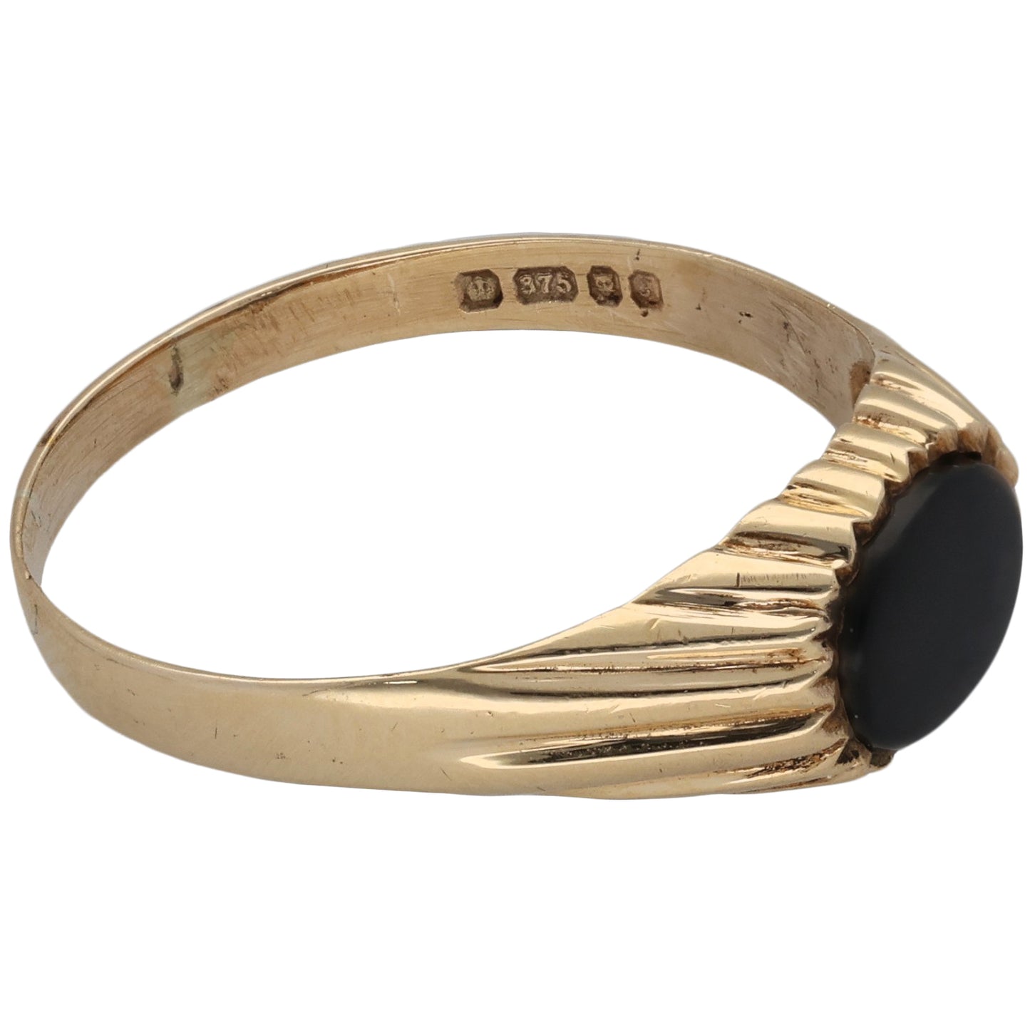 9ct Gold Onyx Single Stone Patterned Signet Ring Size S