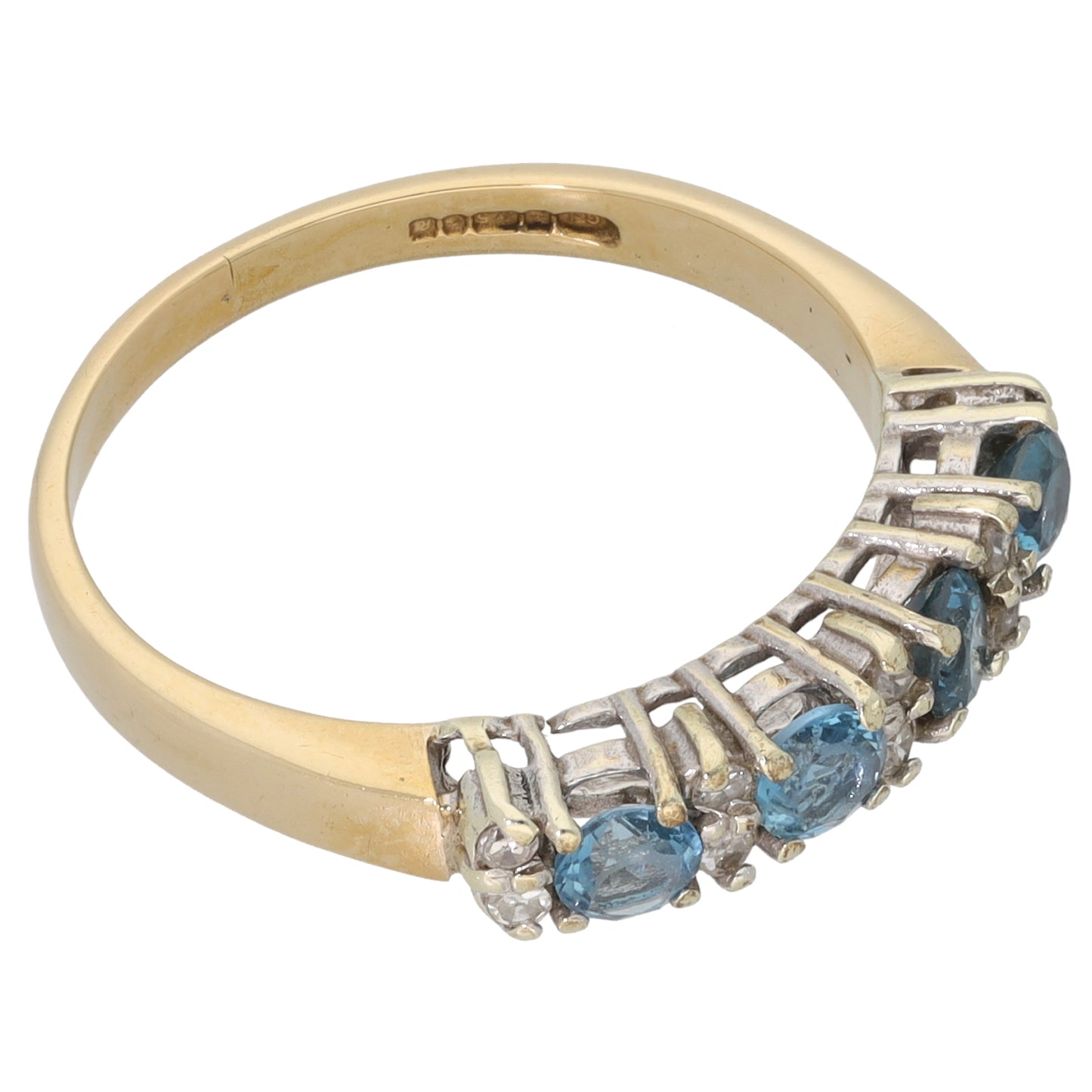 9ct Gold Topaz & 0.10ct Diamond Half Eternity Ring Size R