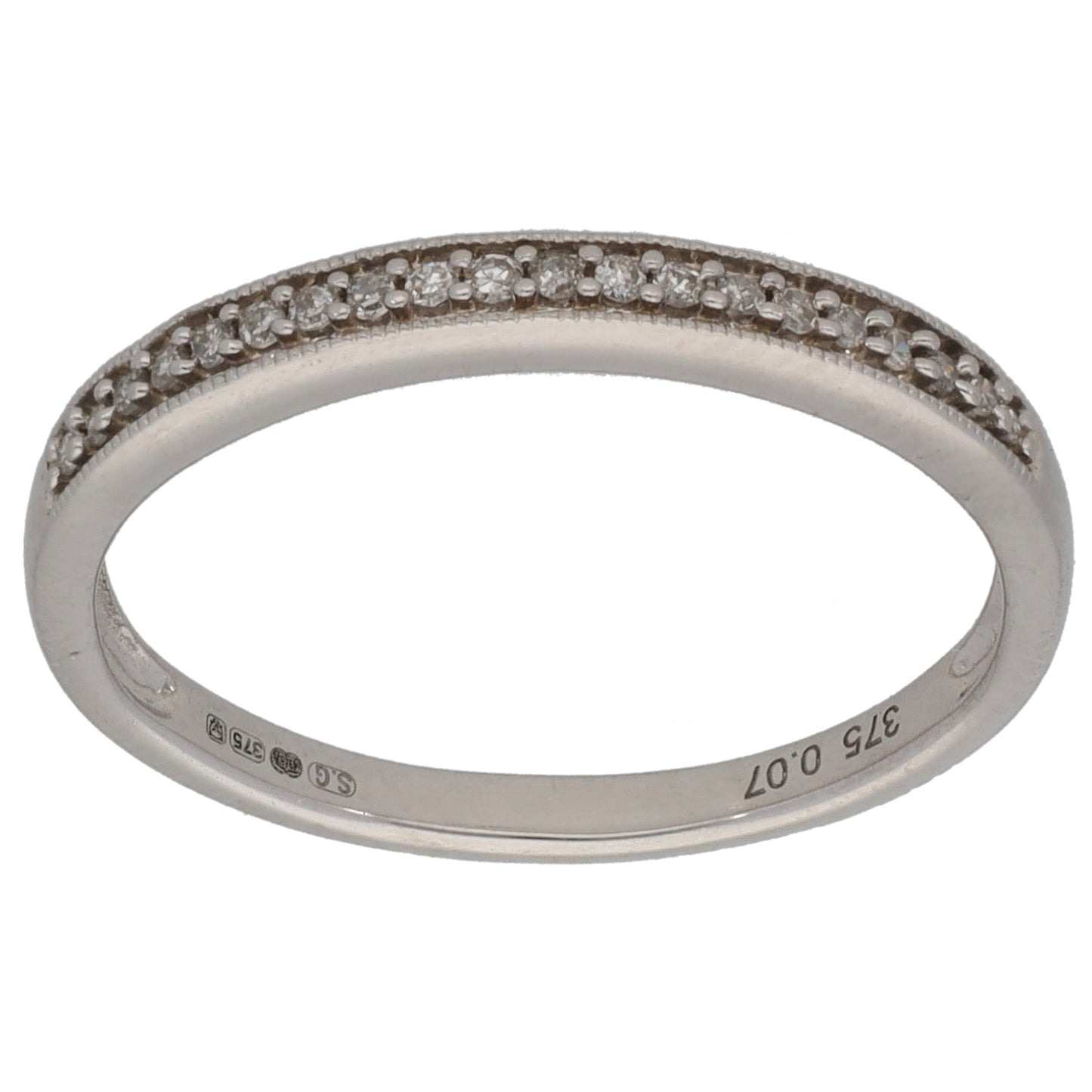9ct White Gold 0.07ct Diamond Half Eternity Ring Size K