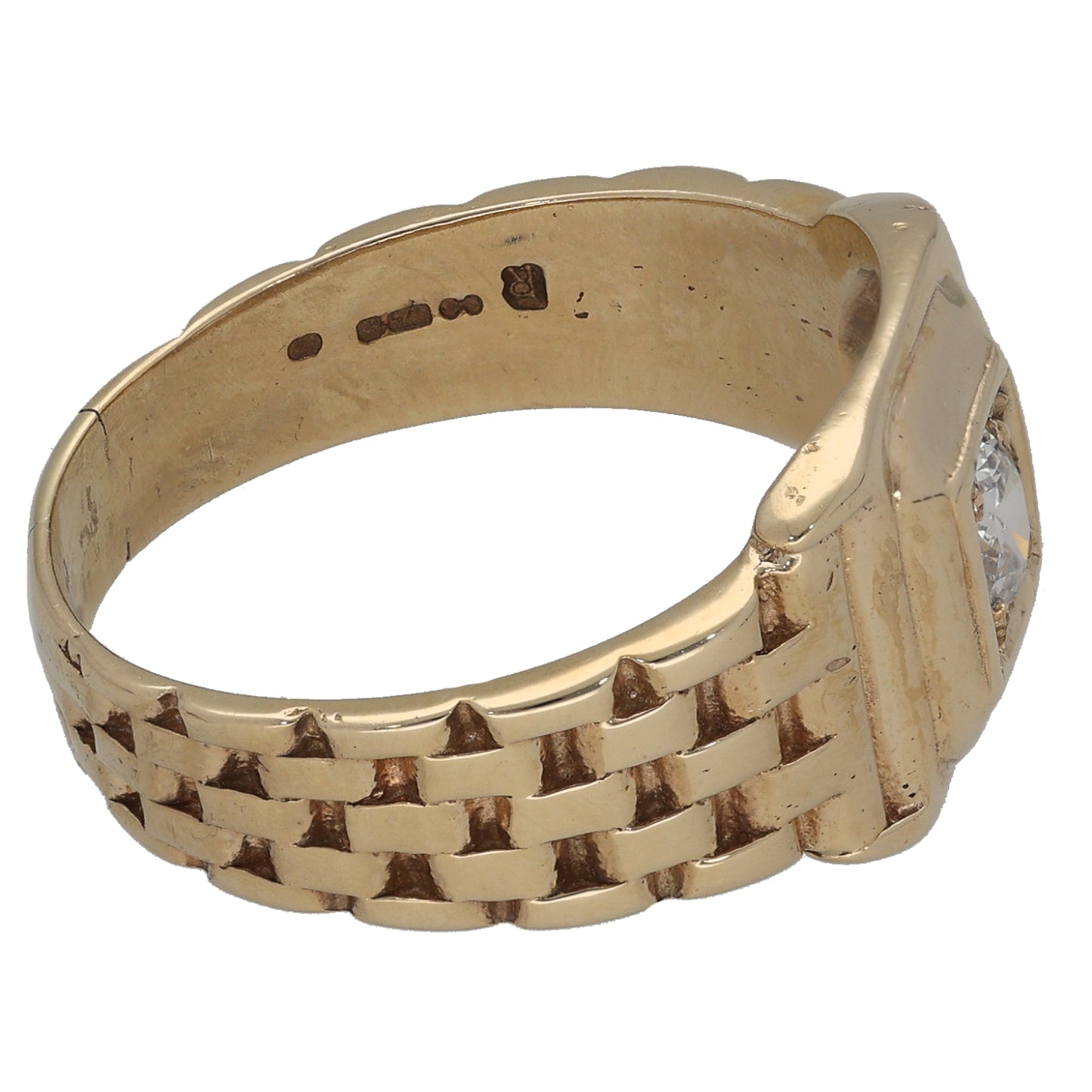 9ct Gold Cubic Zirconia Patterned Single Stone Signet Ring Size V