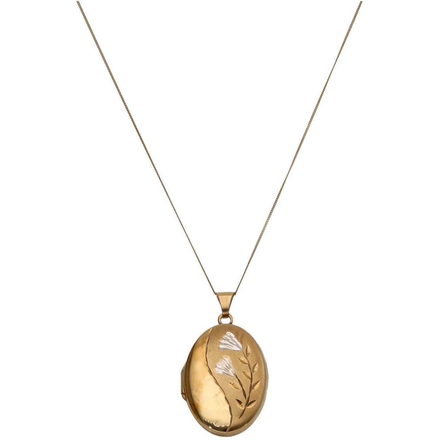 9ct Gold Patterned Locket Pendant With Chain