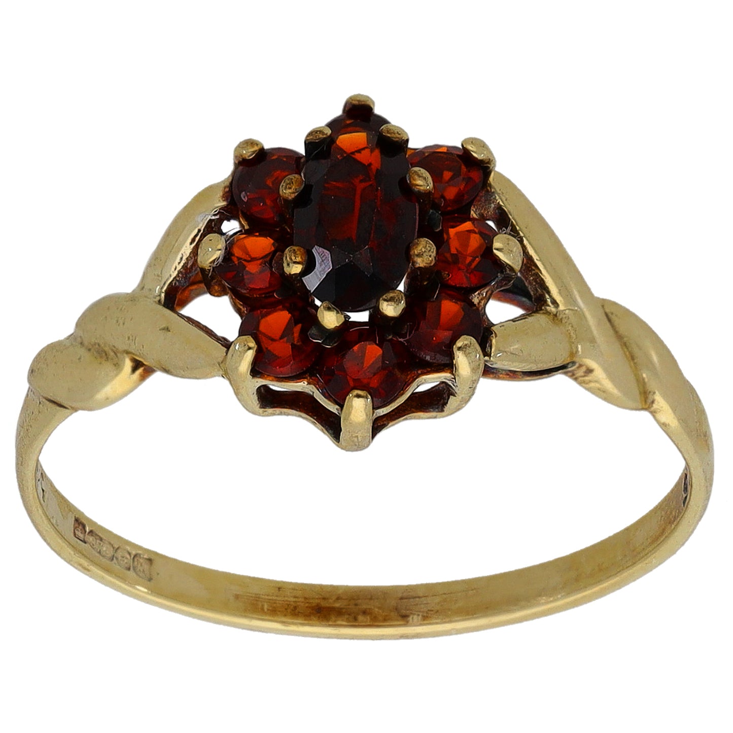 9ct Gold Garnet Cluster Ring Size L