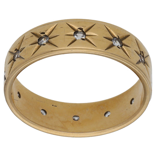 9ct Gold Cubic Zirconia Patterned Wedding Ring Size P