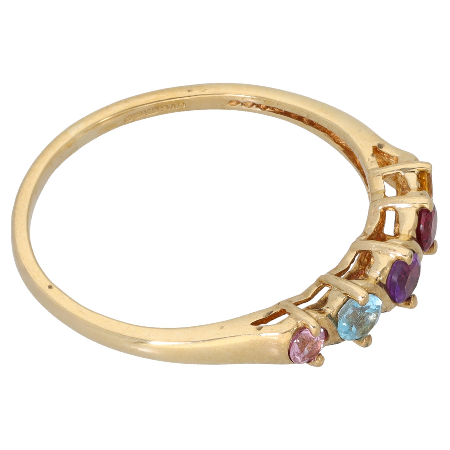 9ct Gold Citrine, Garnet, Amethyst, Topaz & Sapphire Half Eternity Ring Size T