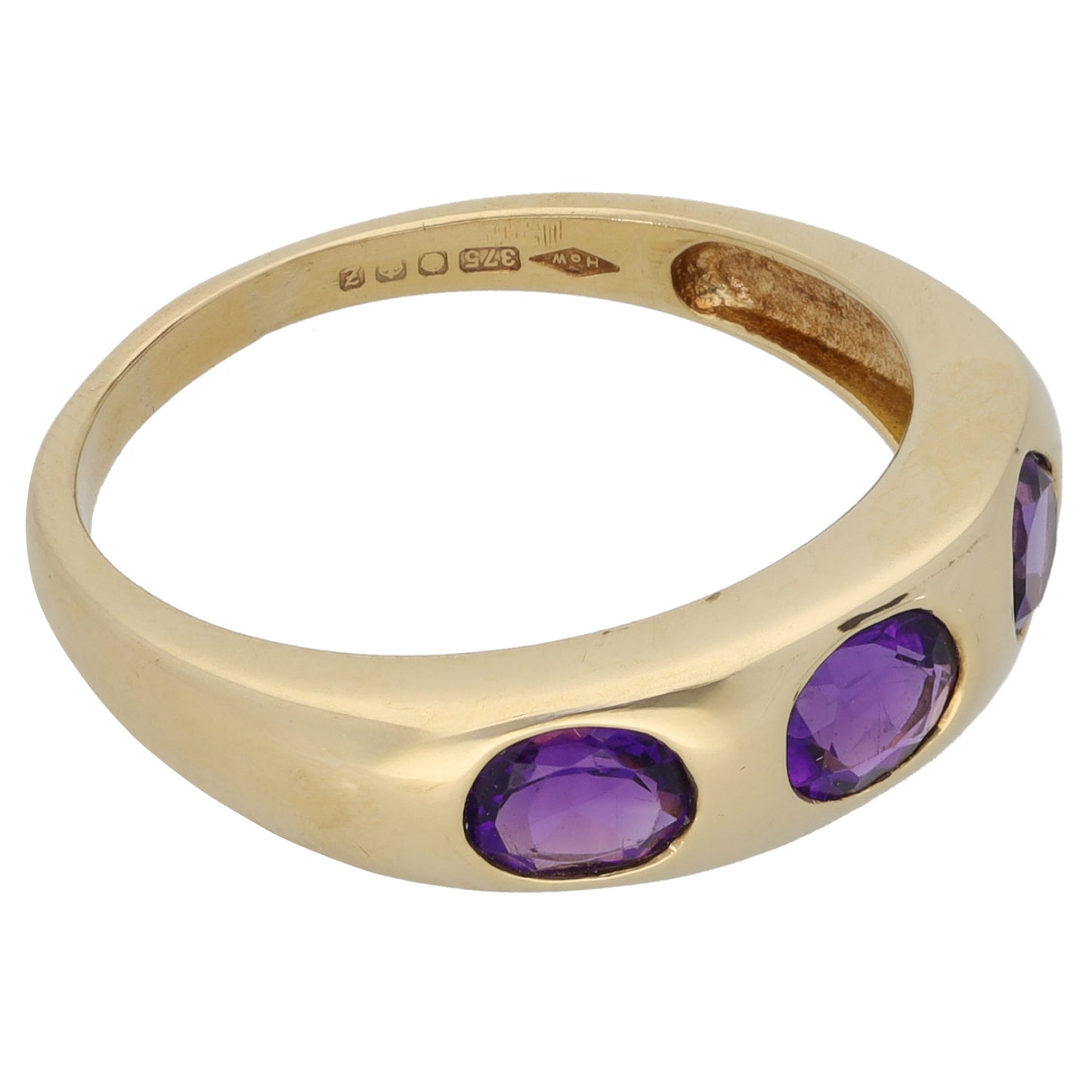 9ct Gold Amethyst Trilogy Ring Size P