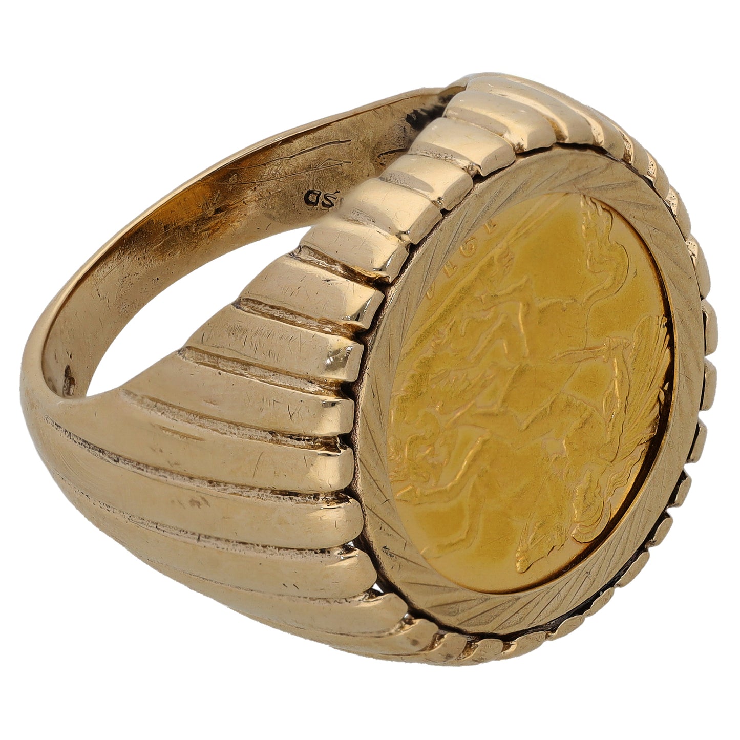 9ct Gold Half Sovereign Coin Ring Size V