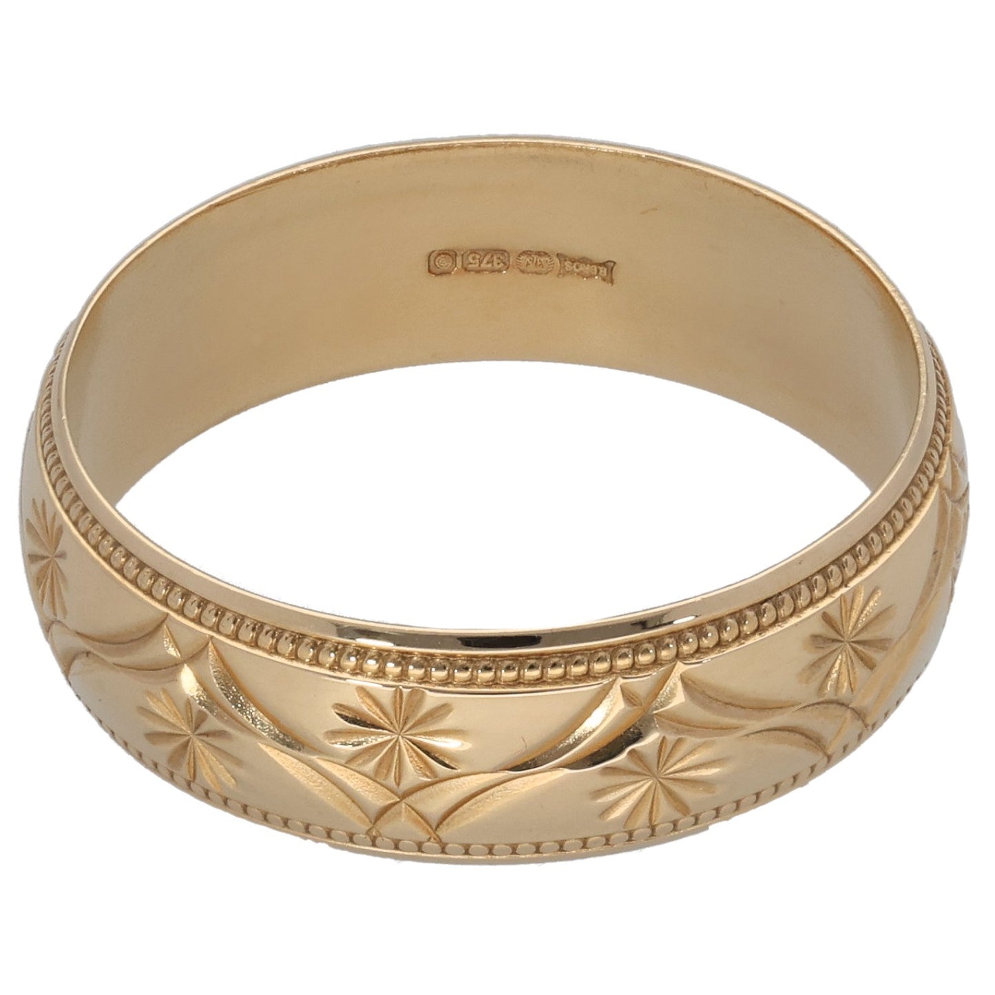 9ct Gold Patterned Wedding Ring Size S