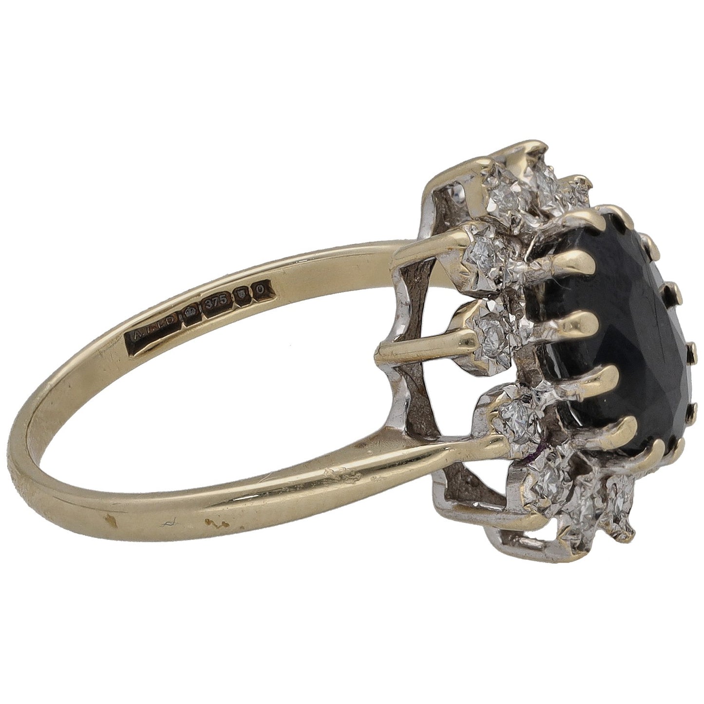 9ct Gold Sapphire & 0.12ct Diamond Dress/Cocktail Ring Size O